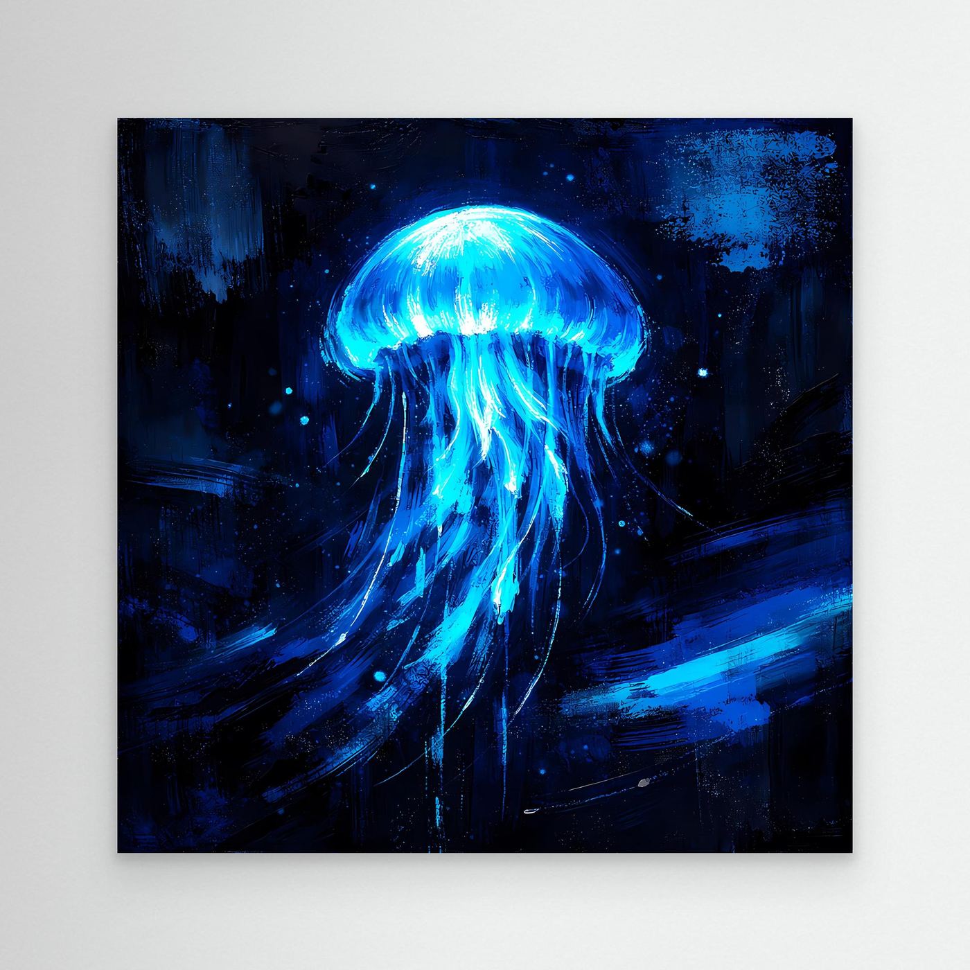 Leinwand Leuchtende Qualle im Tiefsee-Ozean | Abstraktes Biolumineszenz Wandbild