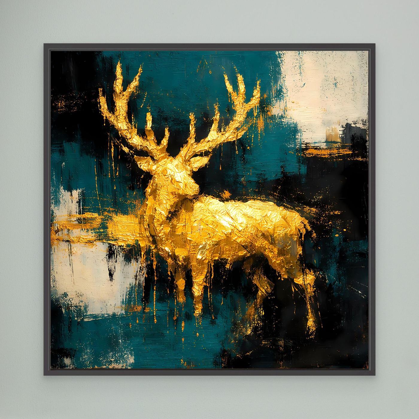 Leinwand Goldener Hirsch in abstrakter Landschaft | Modernes Edel-Tier Wandbild