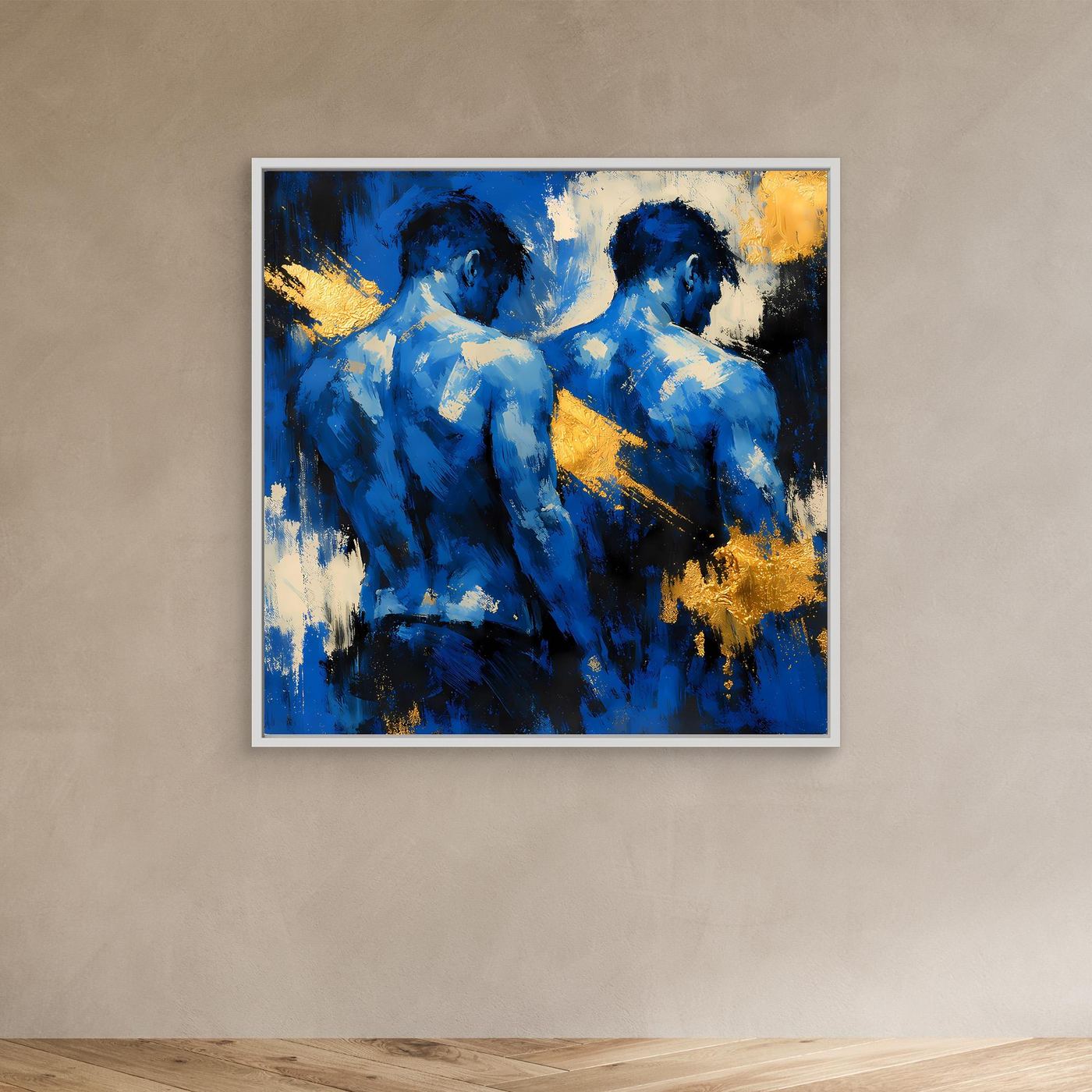 Leinwand Zwei Brüder in Blau | Abstraktes Männlicher Rücken Wandbild Gold