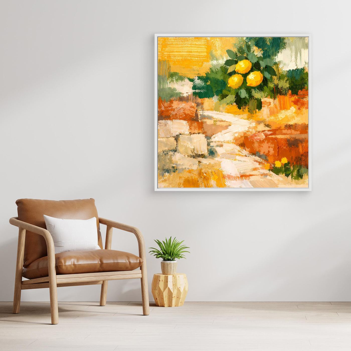 Leinwand Mediterraner Zitronenzweig im Sonnenlicht | Abstraktes Stillleben Wandbild