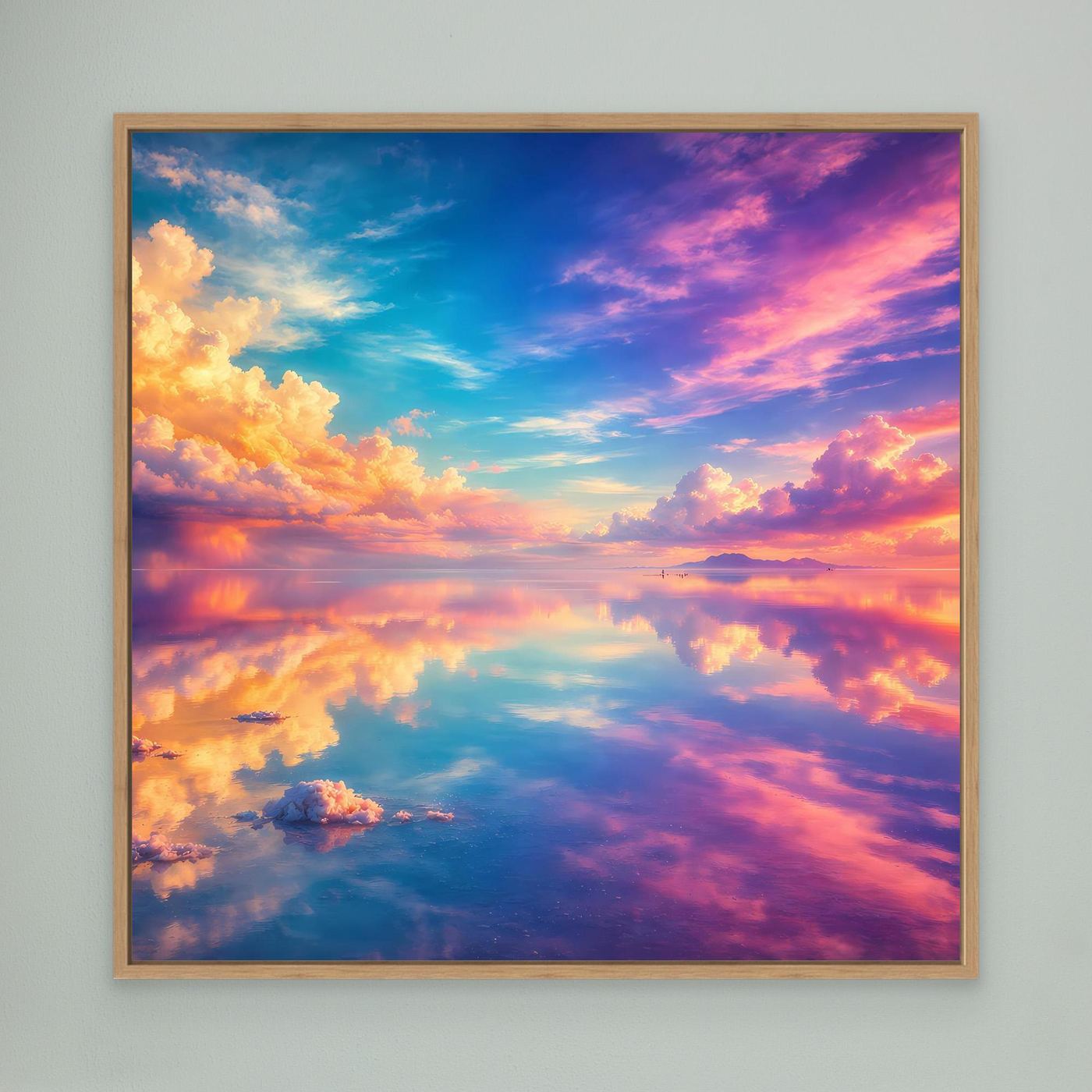 Leinwandbild Magischer Salzsee | Abstraktes Himmel-Spiegelungs Wandbild auf echtem Holzkeilrahmen