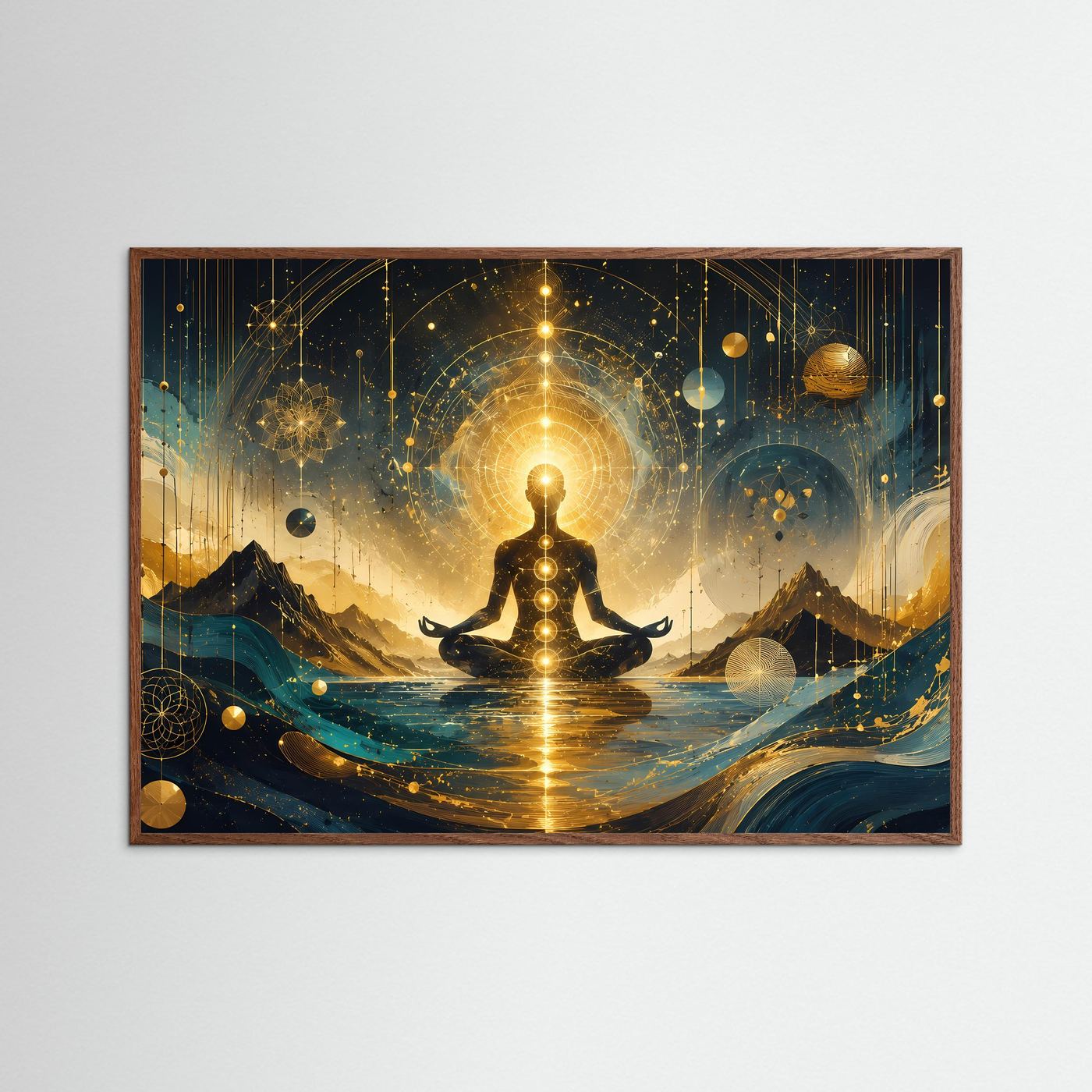 Meditation & Chakren in Gold | Spirituelle Energie & Heilige Geometrie Wandkunst