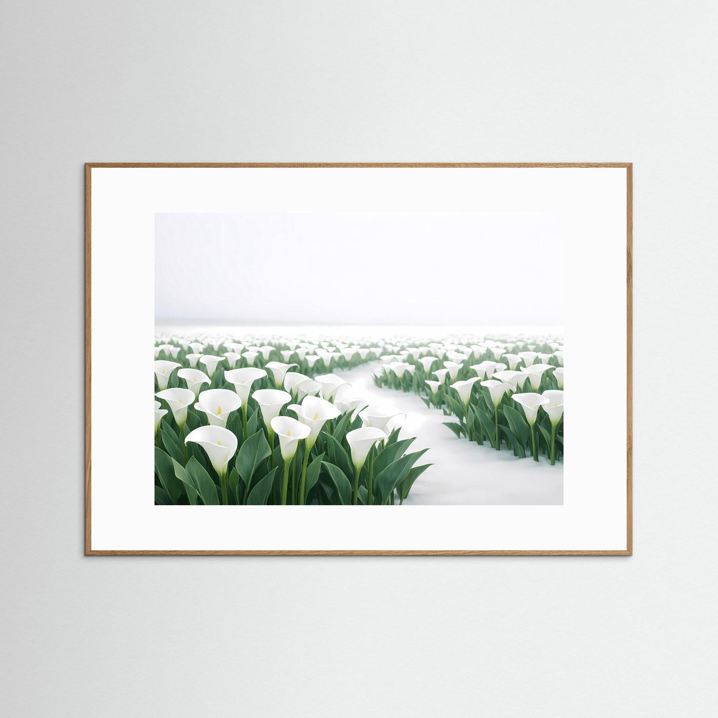 Weiße Calla Lilien im Schnee | Elegantes Blumen & Natur Poster Querformat