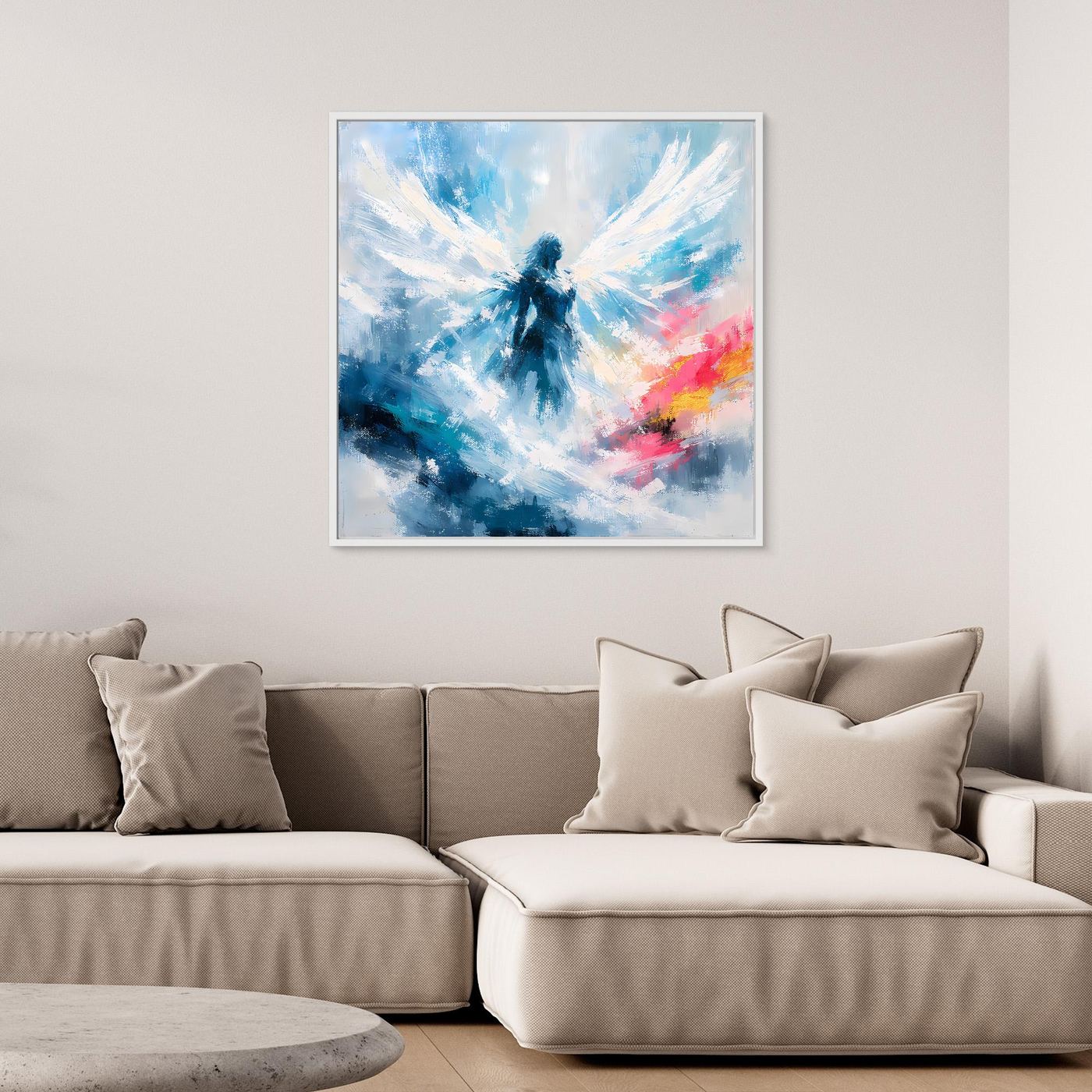 Leinwand Abstrakter Engel in Blau und Weiß | Modernes Wandbild auf echter Leinwand
