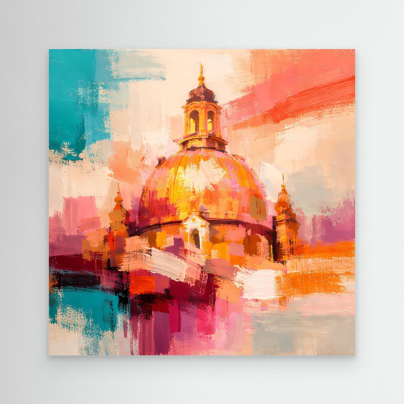 Leinwand Dresden Frauenkirche Wandbild | Abstraktes Architektur Bild Bunt