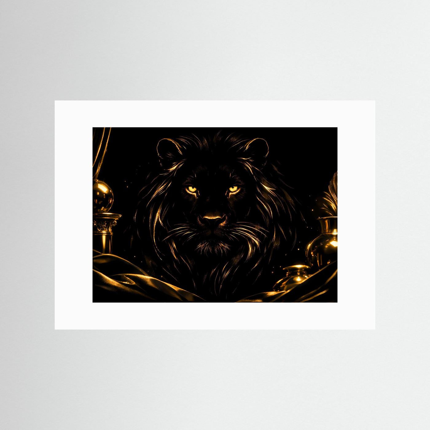 Majestätischer Schwarzer Löwe in Gold | Edles Tier Kunst & Luxus Wandbild Querformat