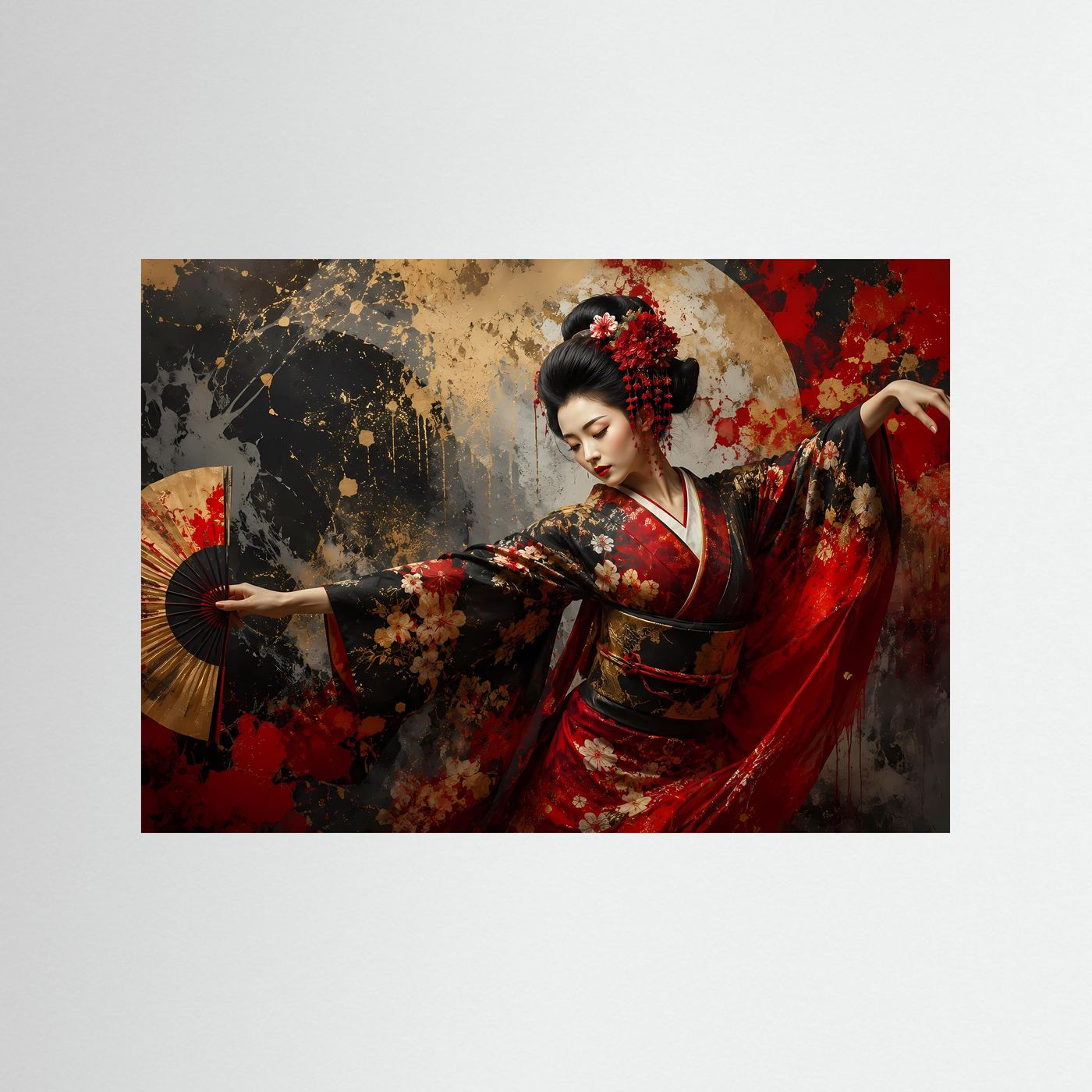 Tanzende Geisha mit Fächer | Japanisches Kunst & Kultur Poster im Querformat