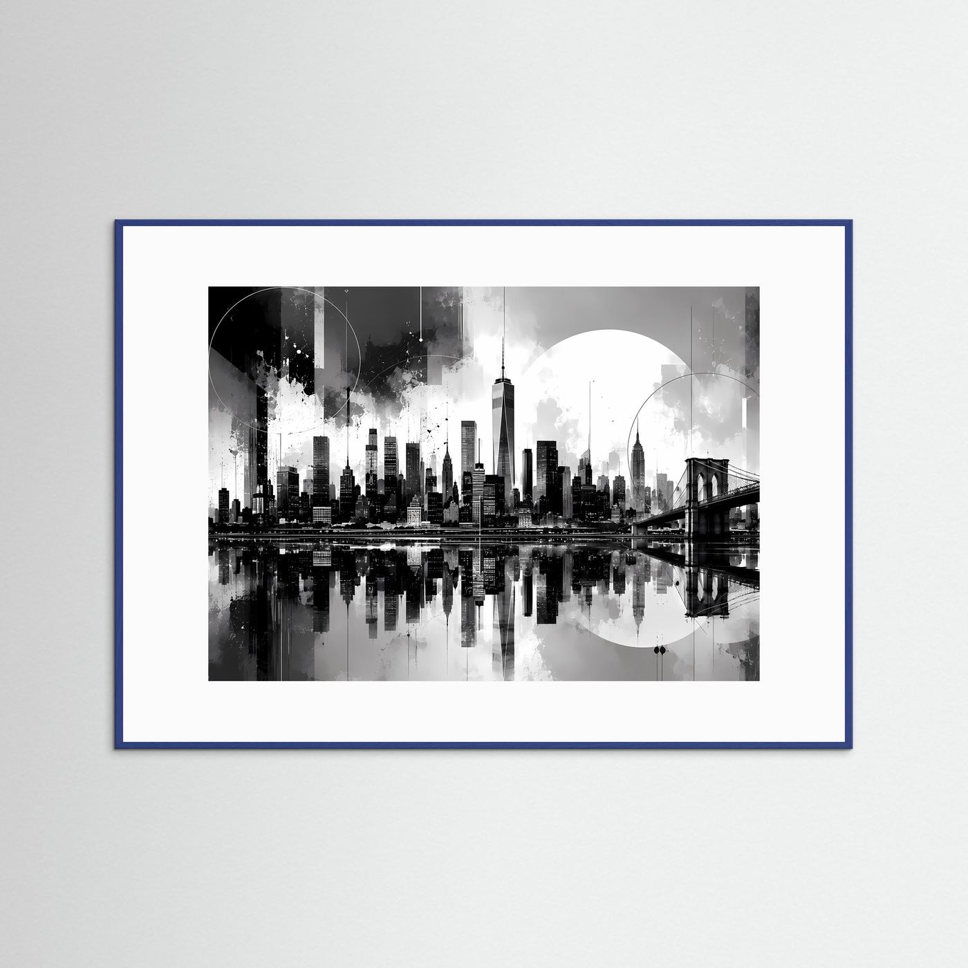 New York Skyline Poster Schwarz Weiß | Moderne City Wandkunst | Manhattan Skyline mit Brooklyn Bridge | Minimalistische Fine Art