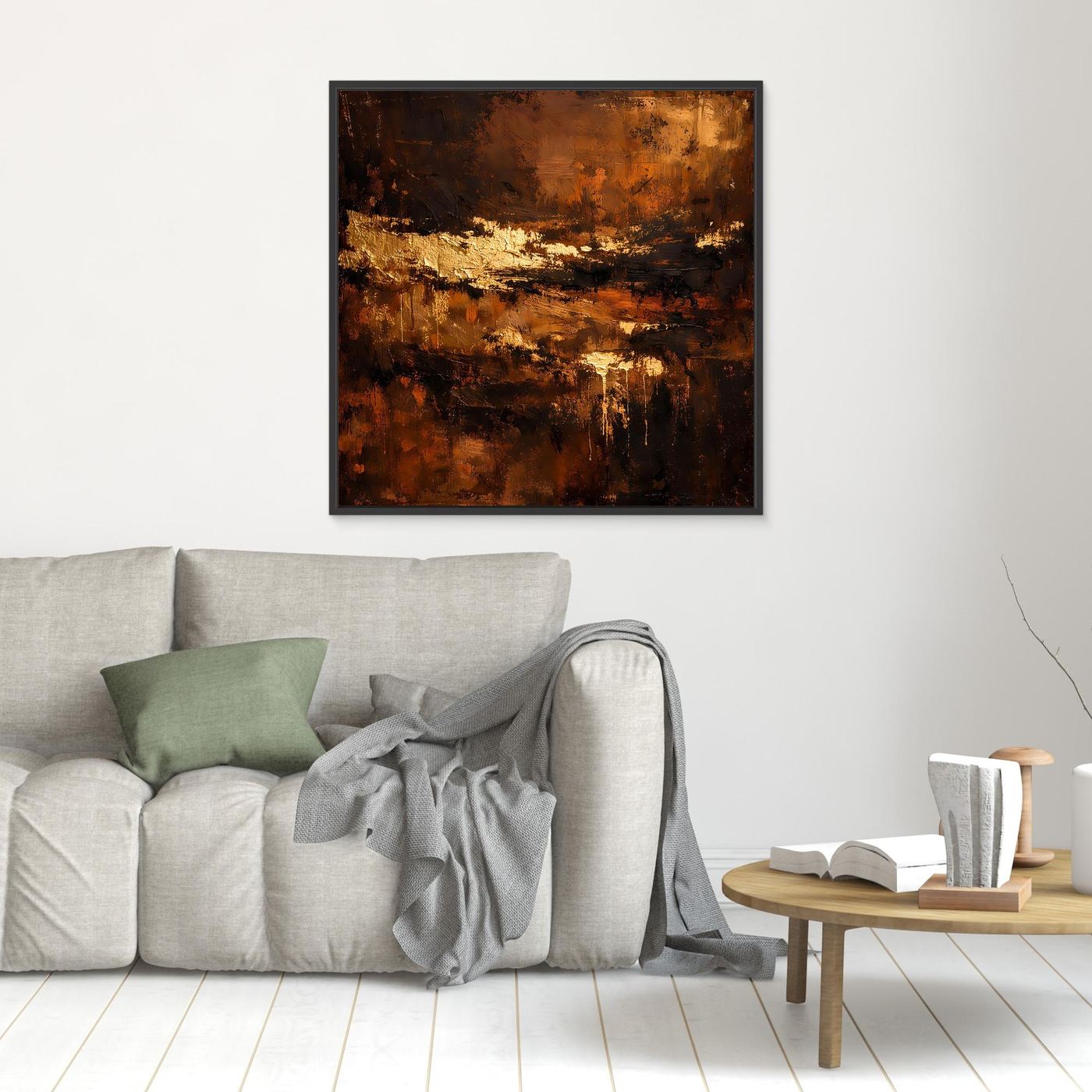 Leinwand Abstraktes Ölgemälde in Gold und Bronze | Modernes Luxus Wandbild