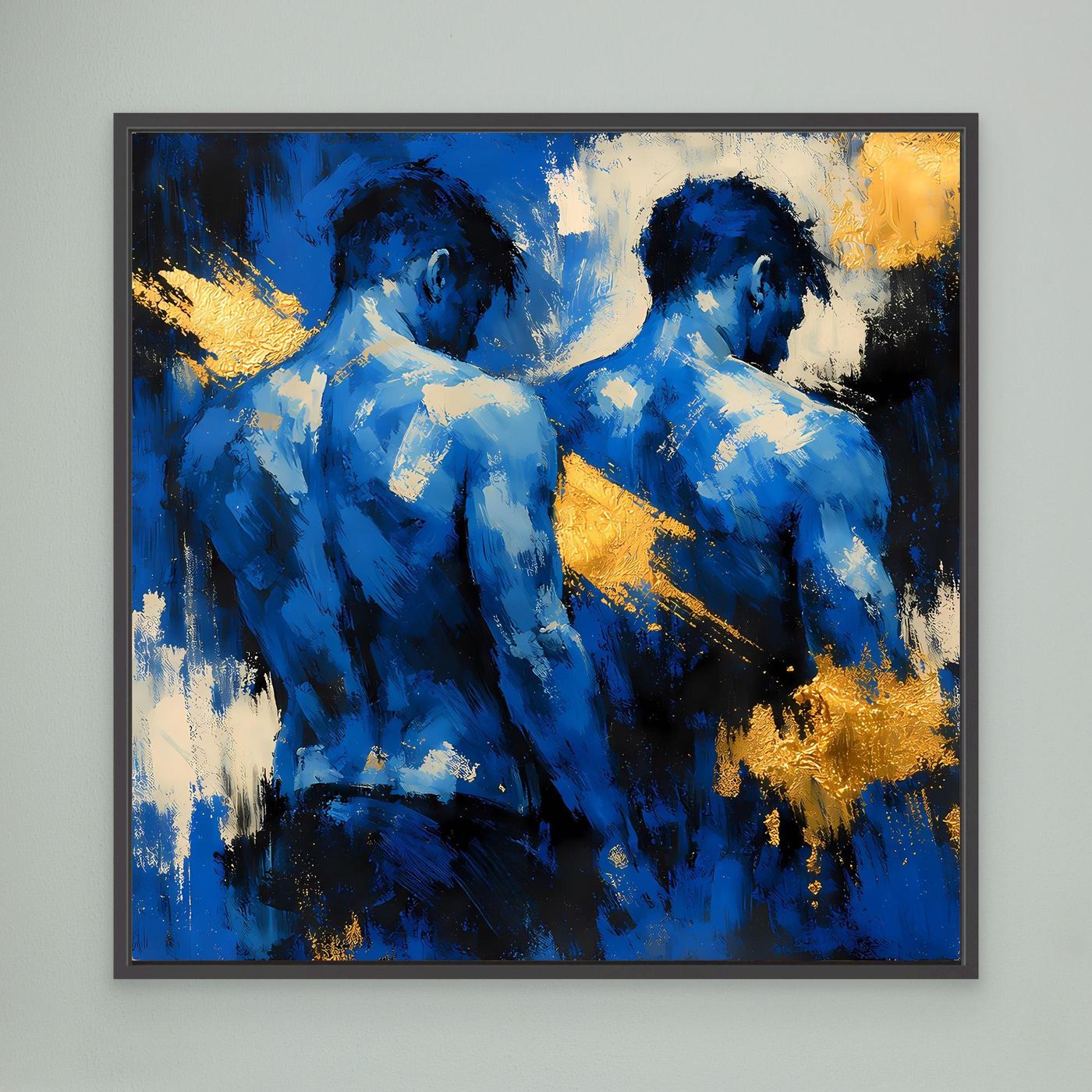 Leinwand Zwei Brüder in Blau | Abstraktes Männlicher Rücken Wandbild Gold
