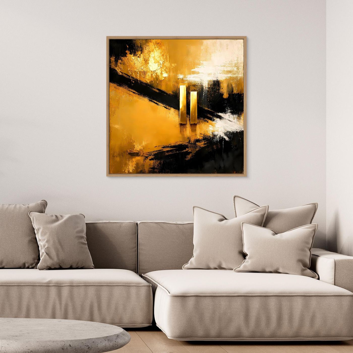 Leinwand Abstrakte Geometrie in Gold und Schwarz | Modernes Minimalistisches Wandbild