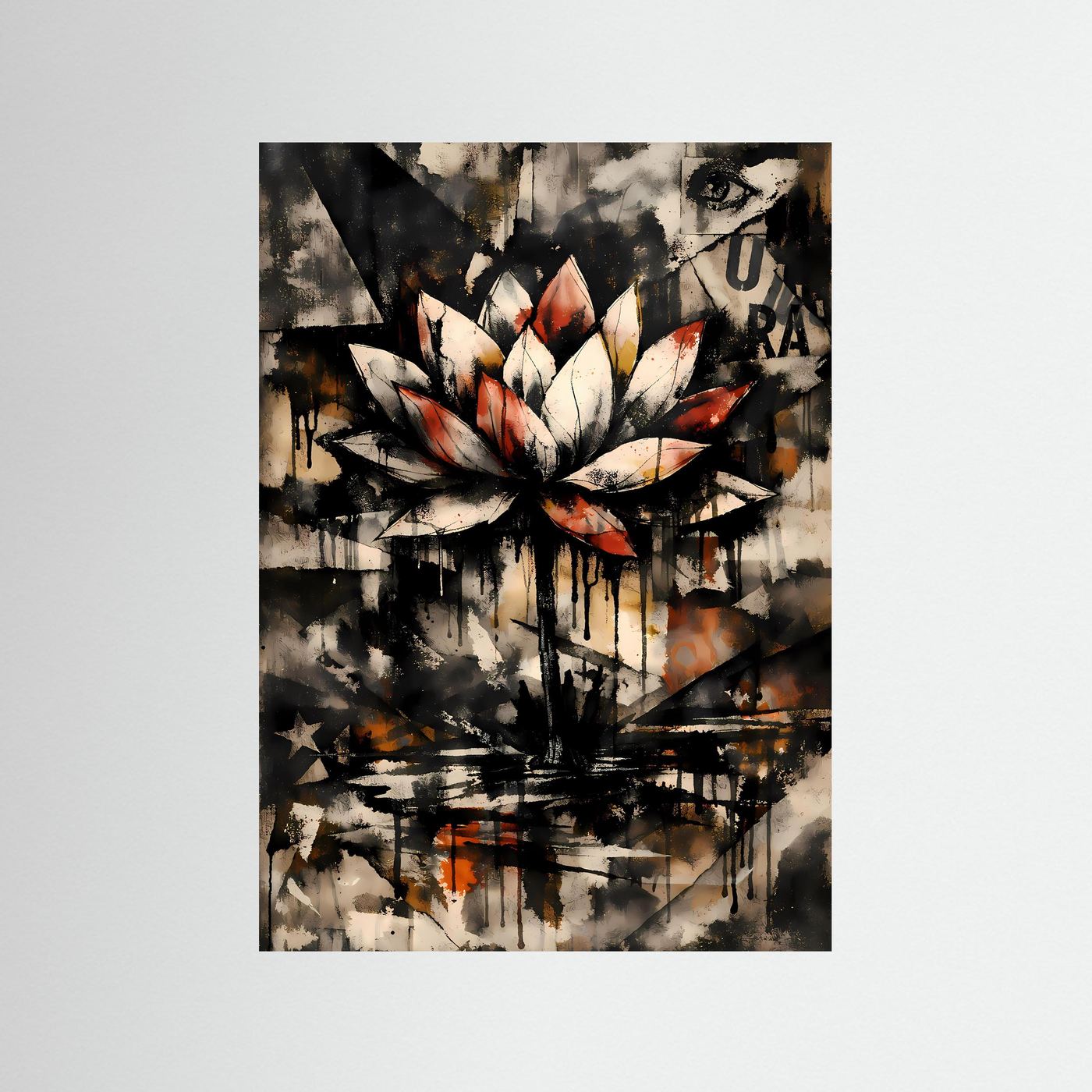 Die Kunst der Erleuchtung | Luxuriöses Lotusblüten Poster in Terrakotta, Creme & Schwarz | Abstraktes Kunstposter Hochformat
