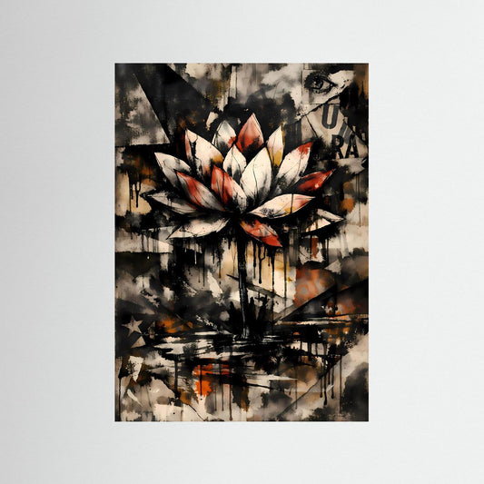 Die Kunst der Erleuchtung | Luxuriöses Lotusblüten Poster in Terrakotta, Creme & Schwarz | Abstraktes Kunstposter Hochformat