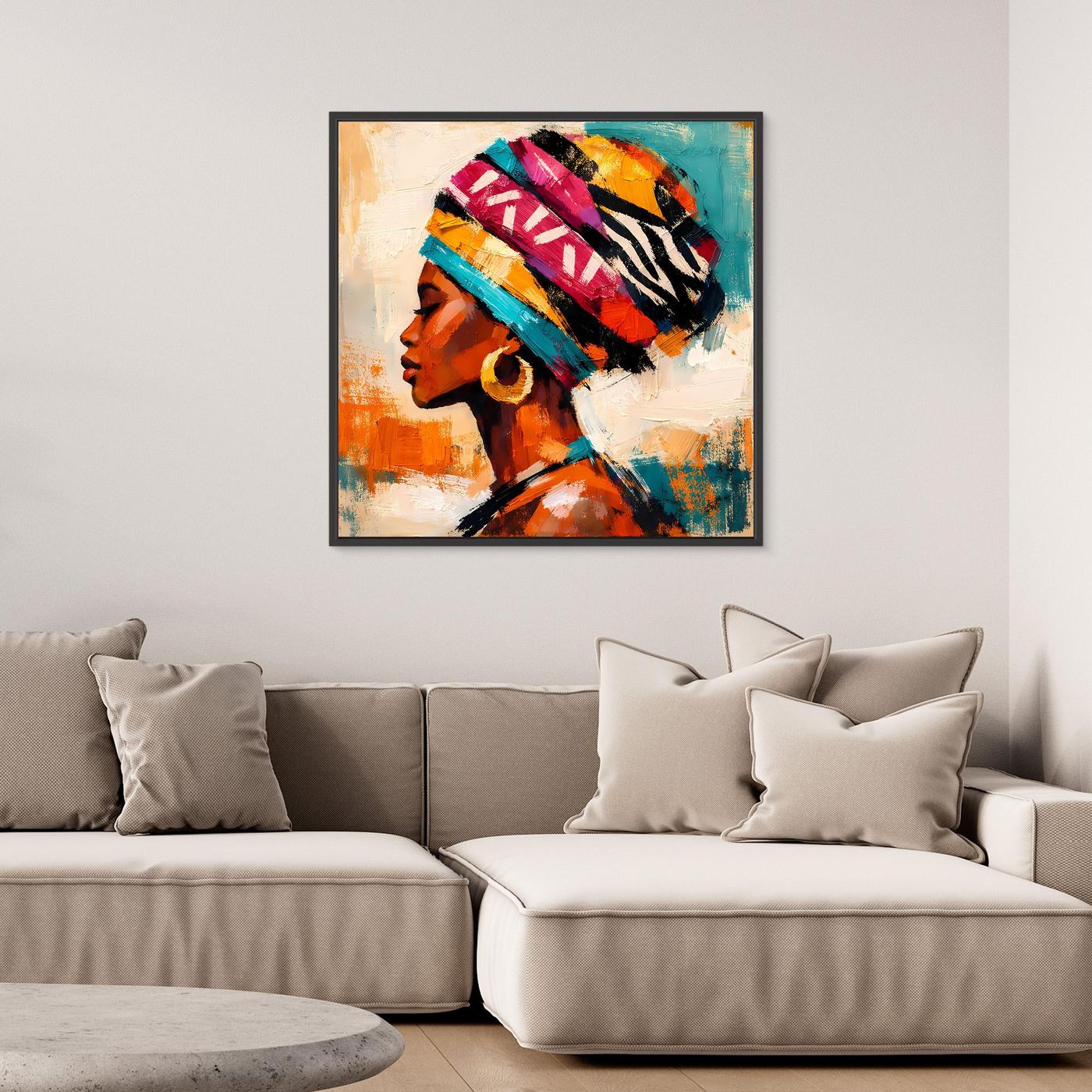 Leinwand Afrikanische Schönheit mit Kopftuch | Abstraktes Modern Art Porträt Wandbild