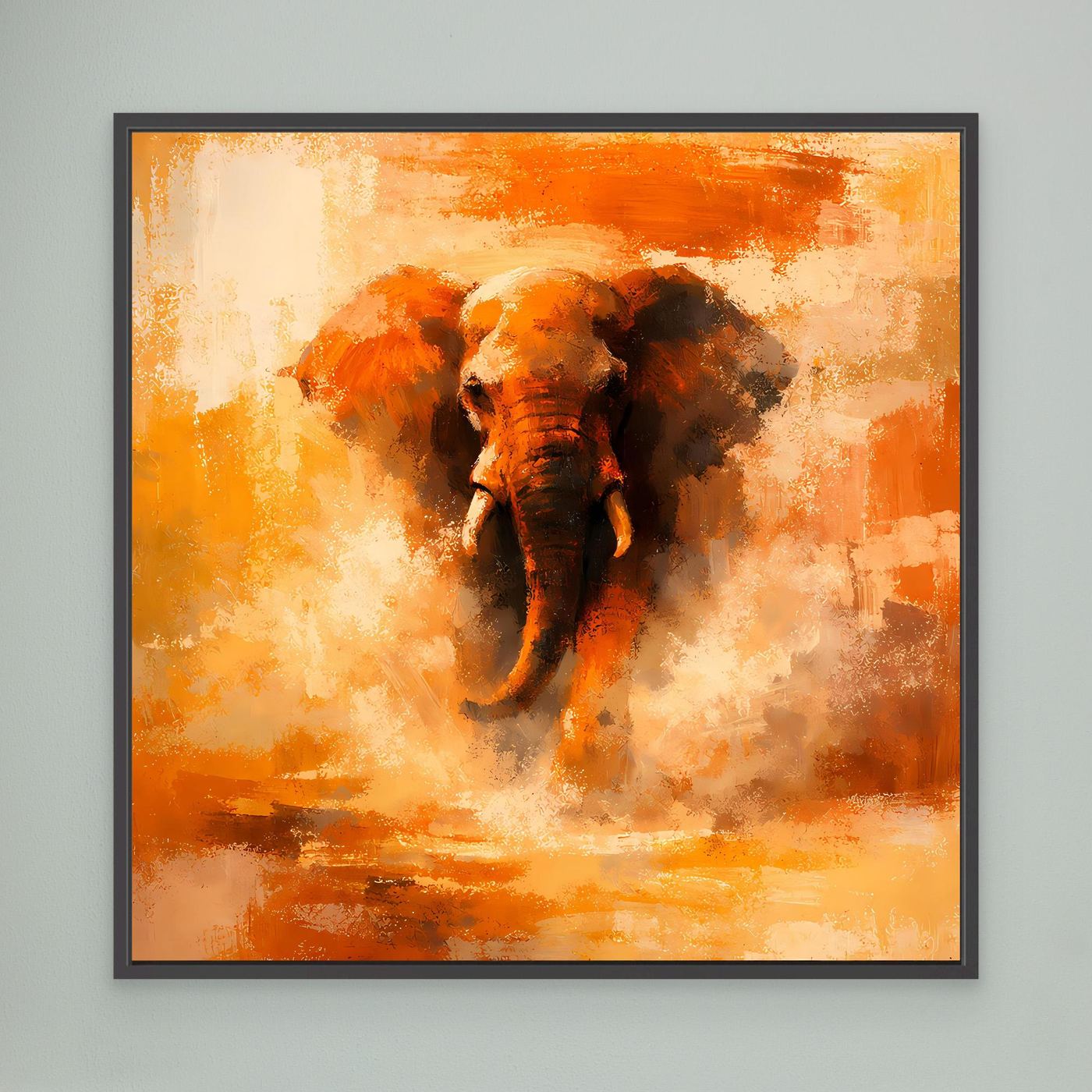 Leinwand Abstraktes Elefanten Gemälde | Modernes Kraftvolles Tier Wandbild Orange Ocker