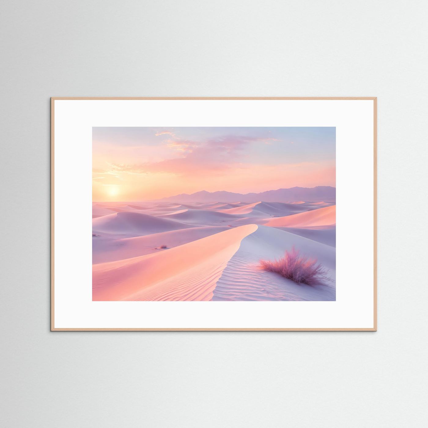 Pastell Wüste Sonnenaufgang | Rosa Sanddünen Wandbild | Minimalistische Wüstenlandschaft | Modernes Leinwandbild | Premium Poster