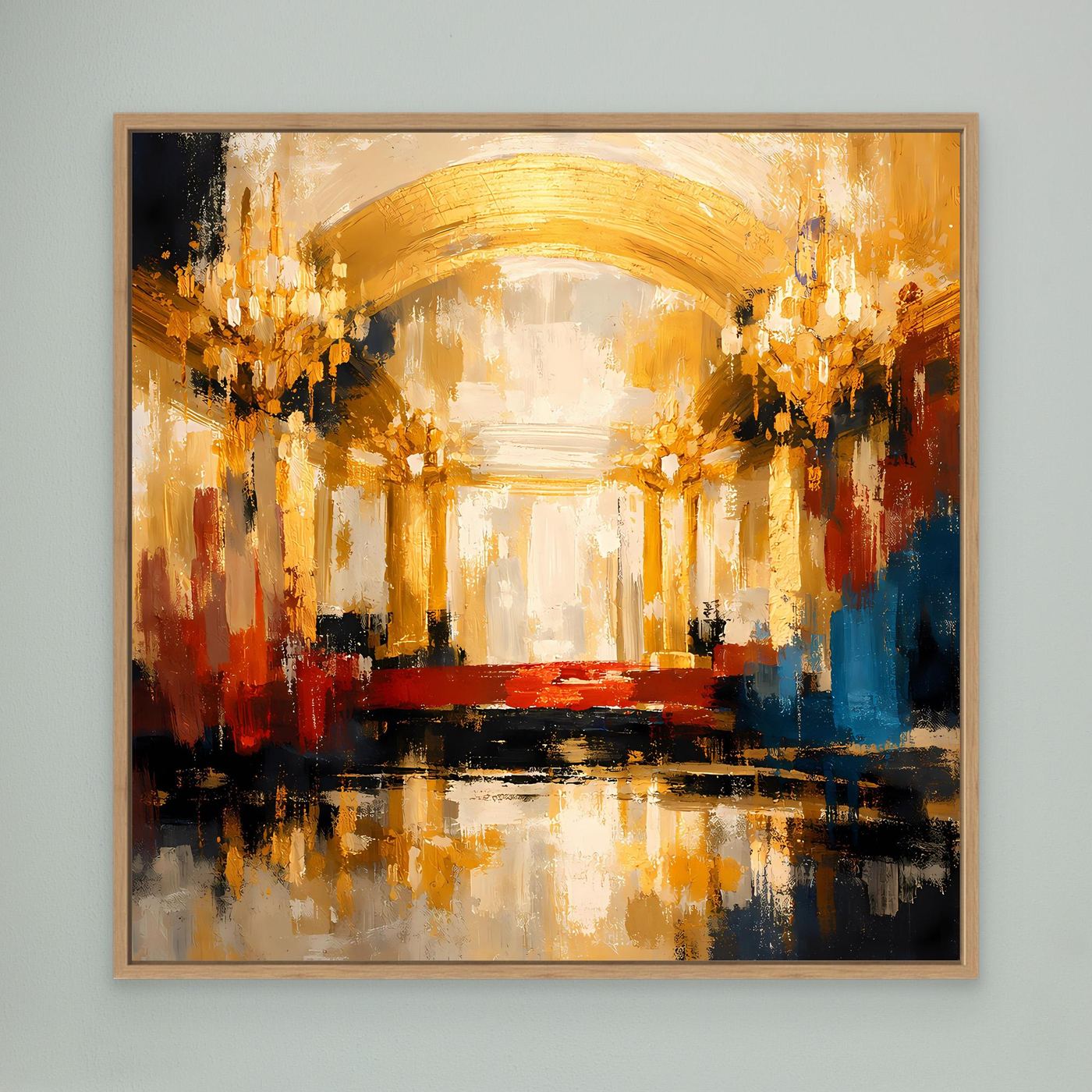 Leinwand Abstraktes Palast Saal Gemälde | Modernes Elegantes Wandbild Ballsaal Gold Rot