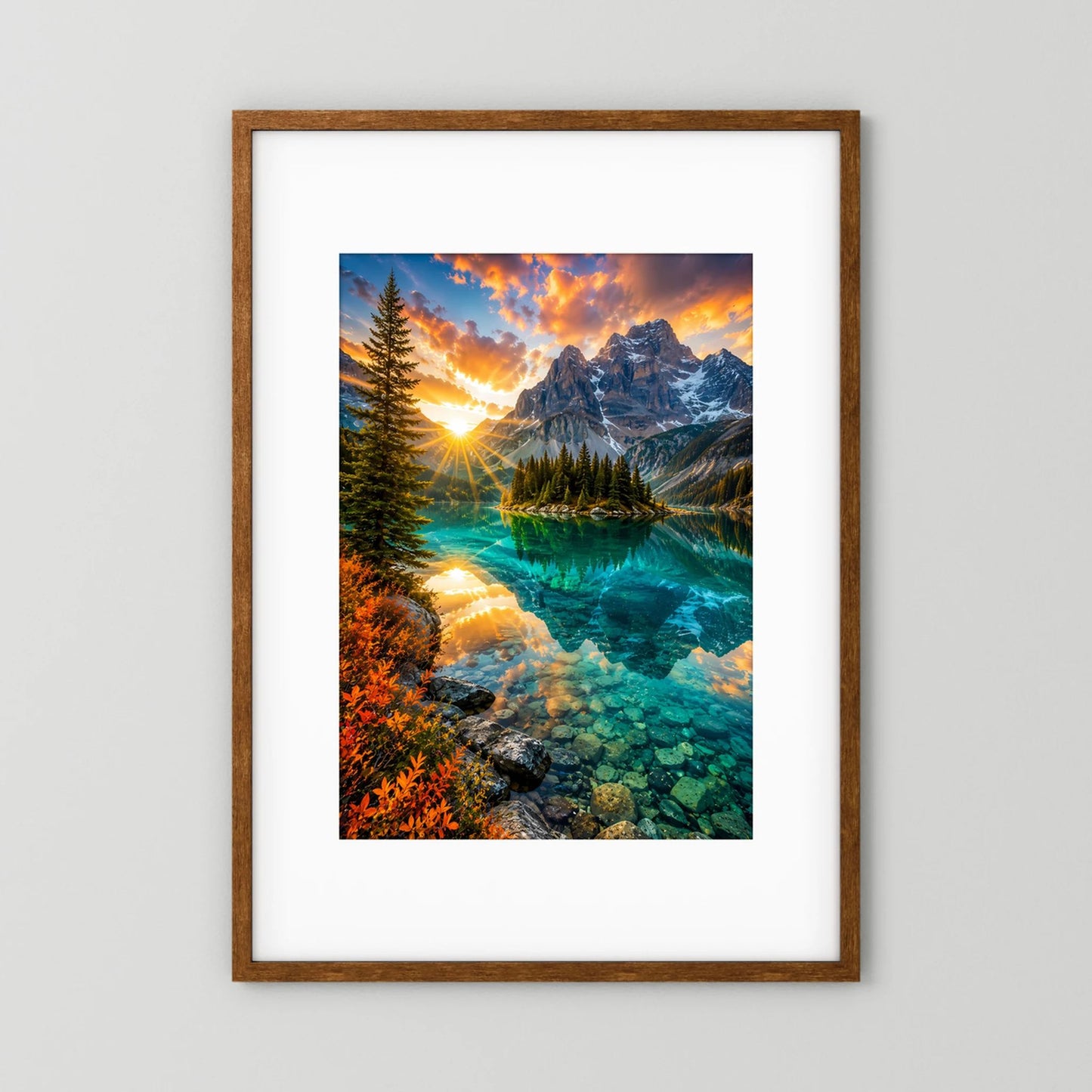Türkiser Bergsee bei Sonnenuntergang | Majestätische Berglandschaft mit Spiegelung | Poster Hochformat
