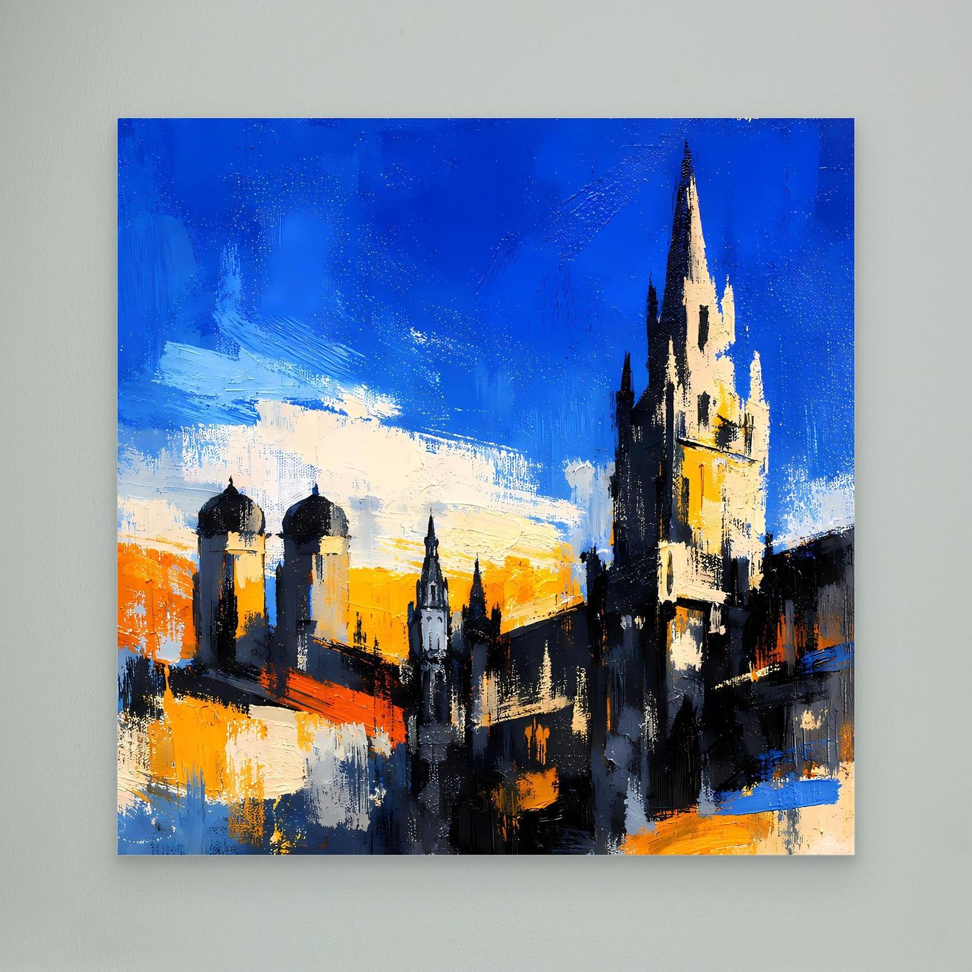Leinwand Historische Stadtkulisse bei Sonnenuntergang | Abstraktes Architektur Wandbild