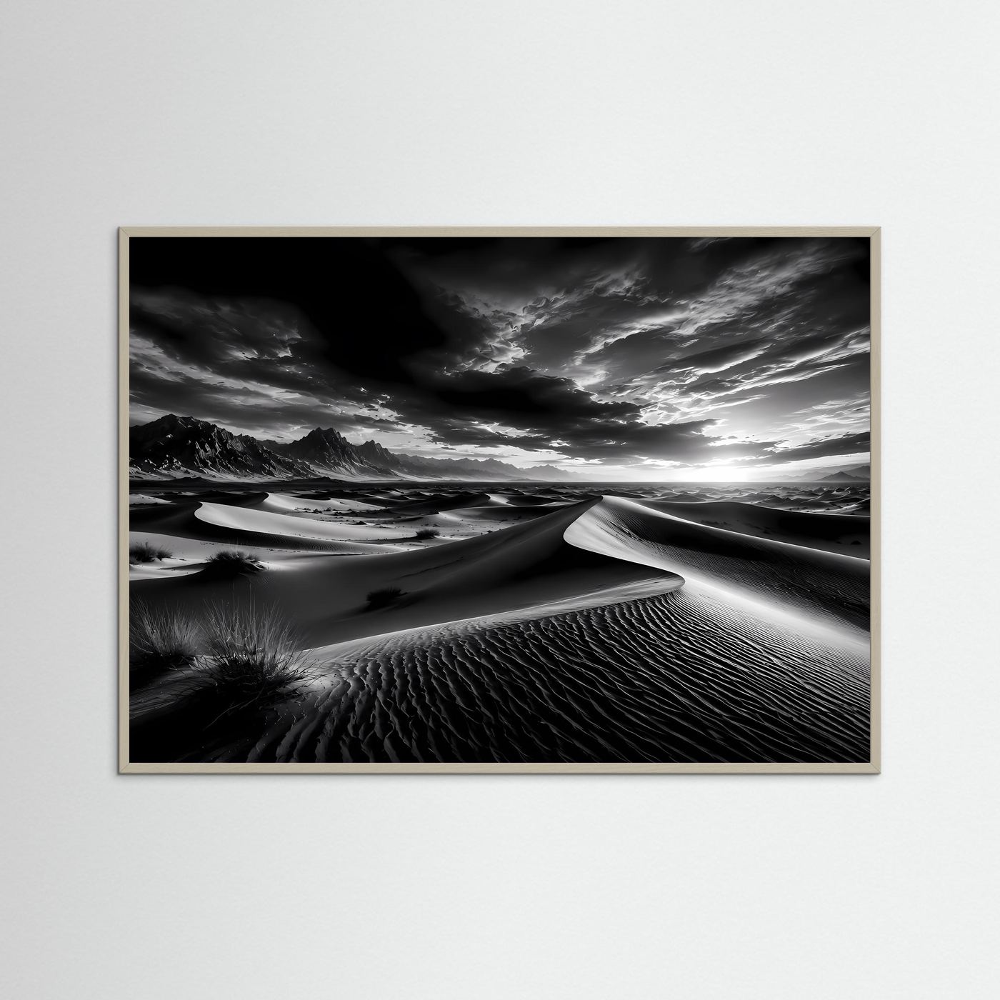 Schwarz Weiß Wüste Poster | Dünen Landschaft Wandbild | Monochrome Naturkunst | Minimalistische Wüstenfotografie | Fine Art Kunstdruck