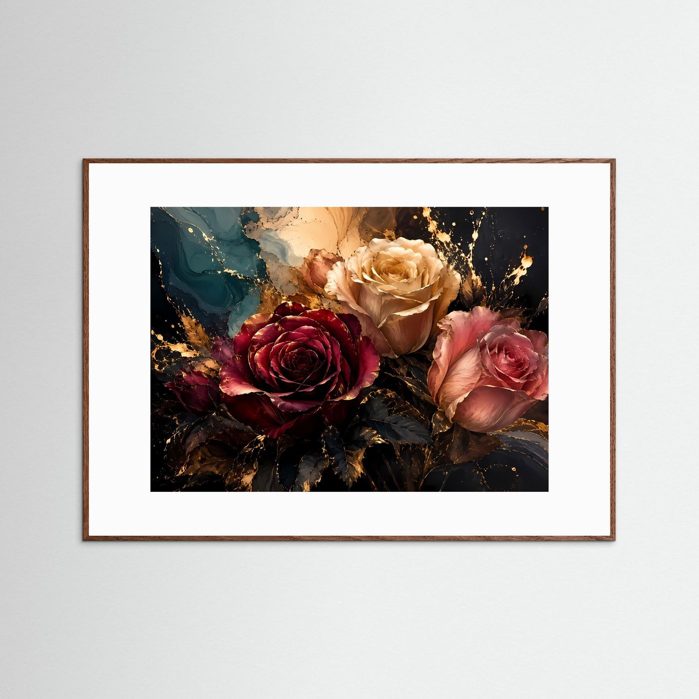 Elegante Rosen mit Goldakzenten | Modernes Blumen & Natur Poster im Querformat