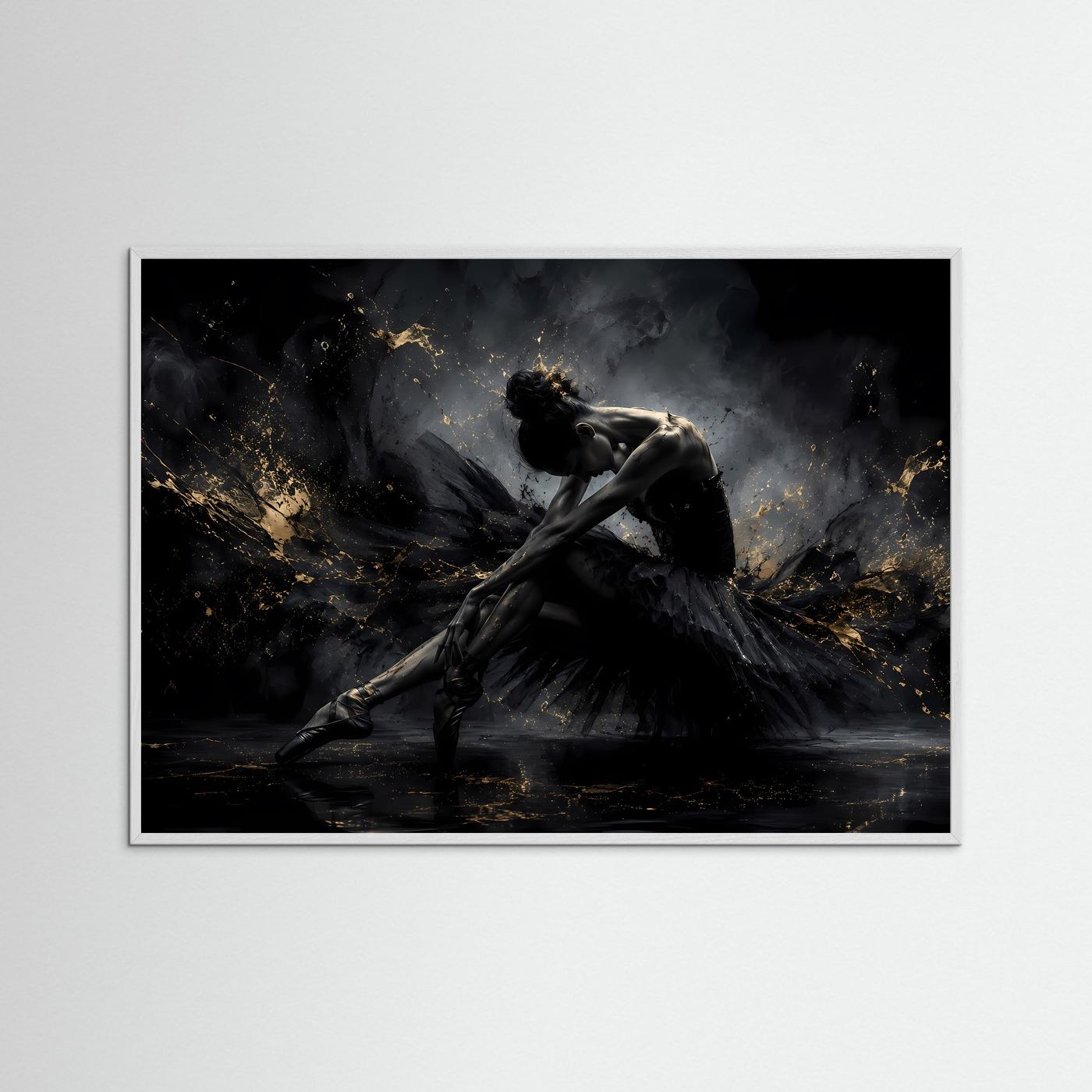 Anmut in Schwarz & Gold | Elegantes Ballerina Poster im Modern Art Stil