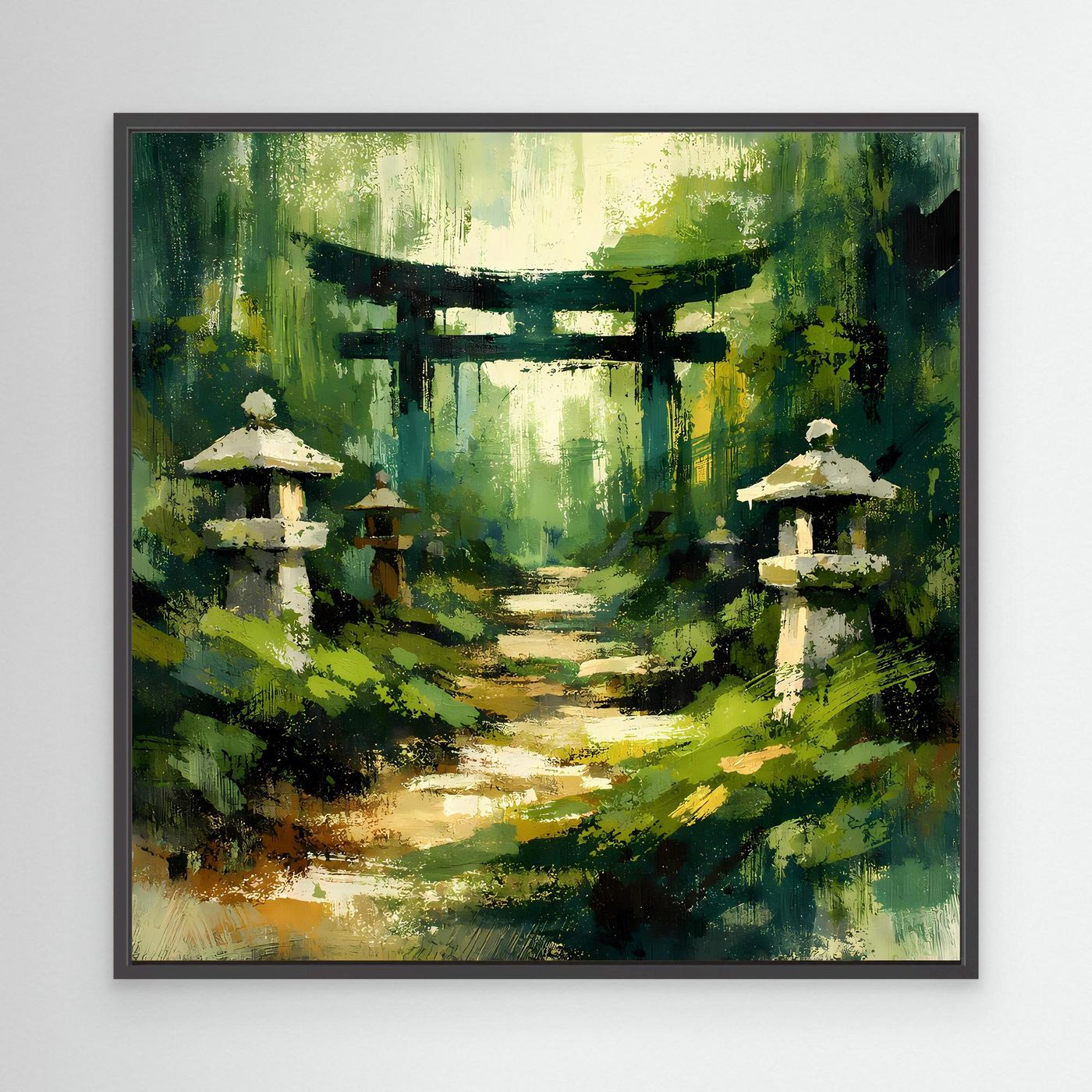 Leinwand Mystischer Torii-Pfad im Wald | Traditionelles Japan-Wandbild auf echter Leinwand