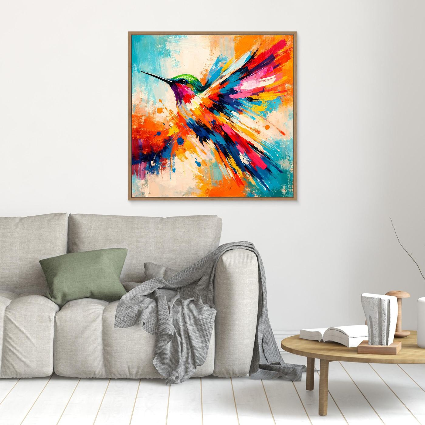 Premium Leinwand Kolibri Farbexplosion | Abstraktes Wandbild Modernes Vogel Poster