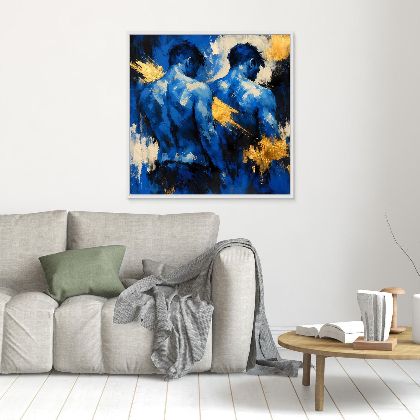 Leinwand Zwei Brüder in Blau | Abstraktes Männlicher Rücken Wandbild Gold