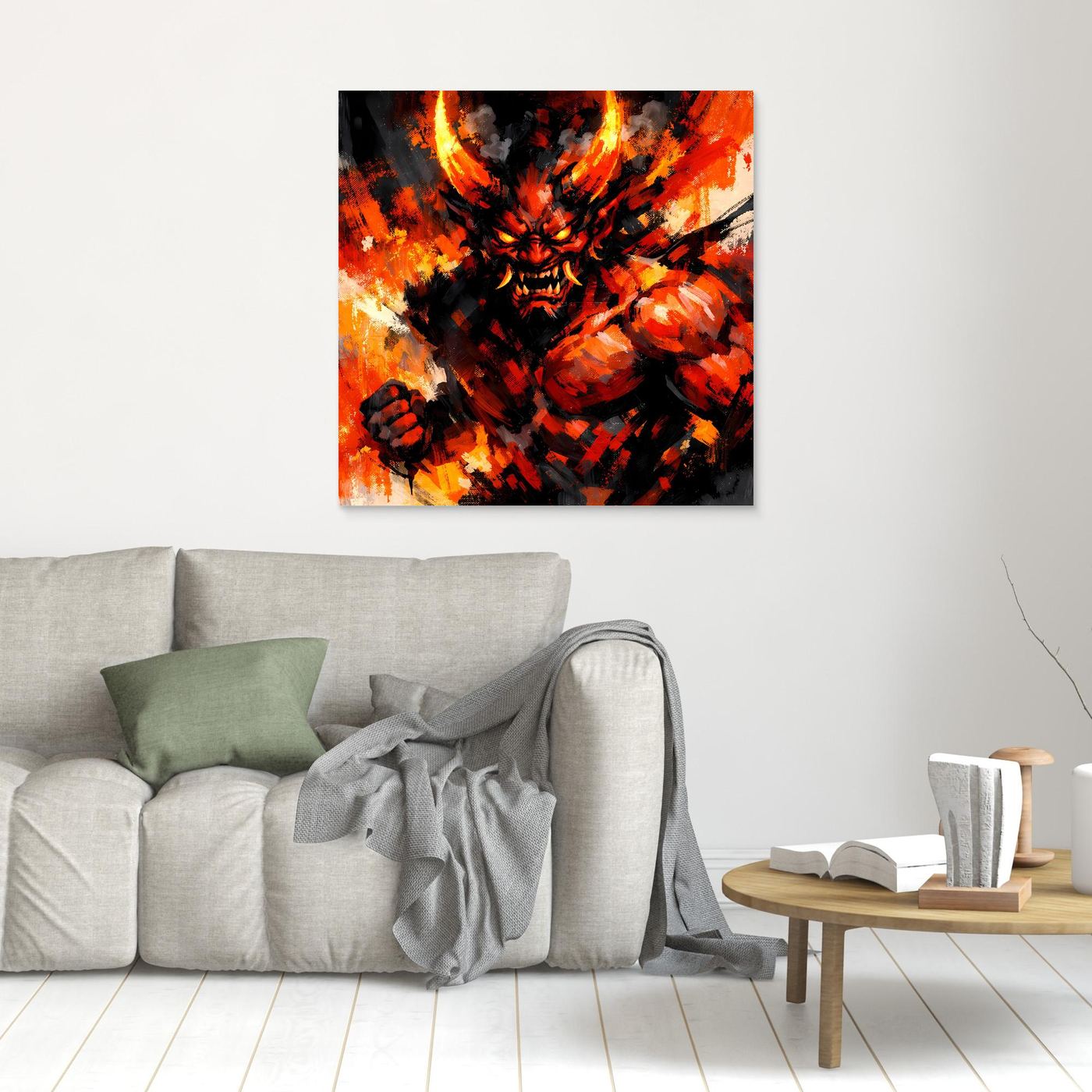 Leinwand Feuriger Dämon | Expressionistisches Fantasy Oni Wandbild