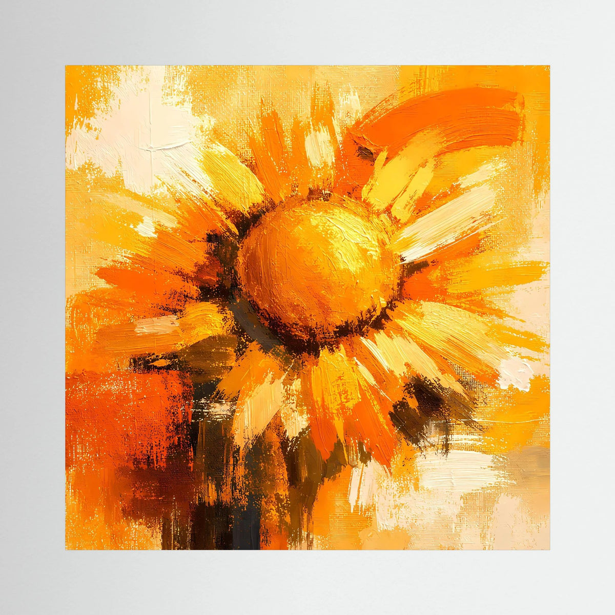 Leinwand Abstraktes Sonnenblumen Gemälde | Modernes Florales Wandbild Gelb Orange