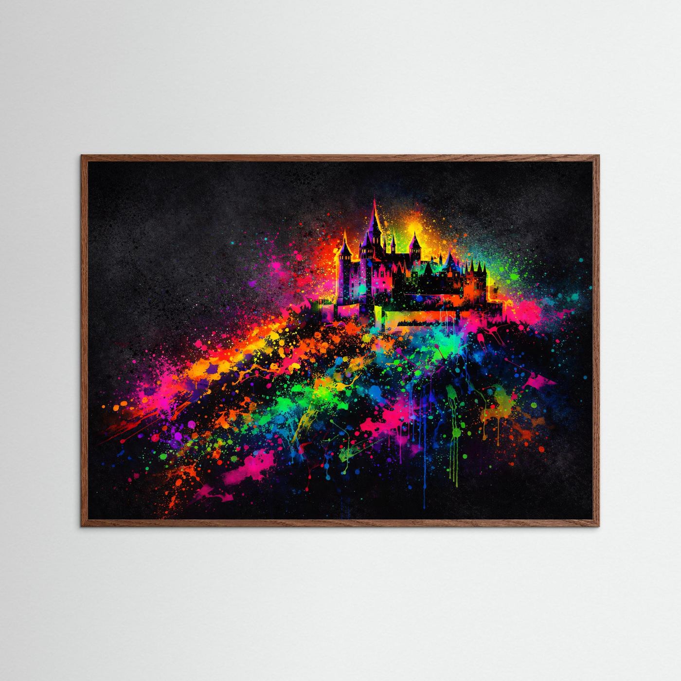 Neon Splash Märchenschloss | Farbgewaltiges Schloss & Pop-Art Poster Querformat