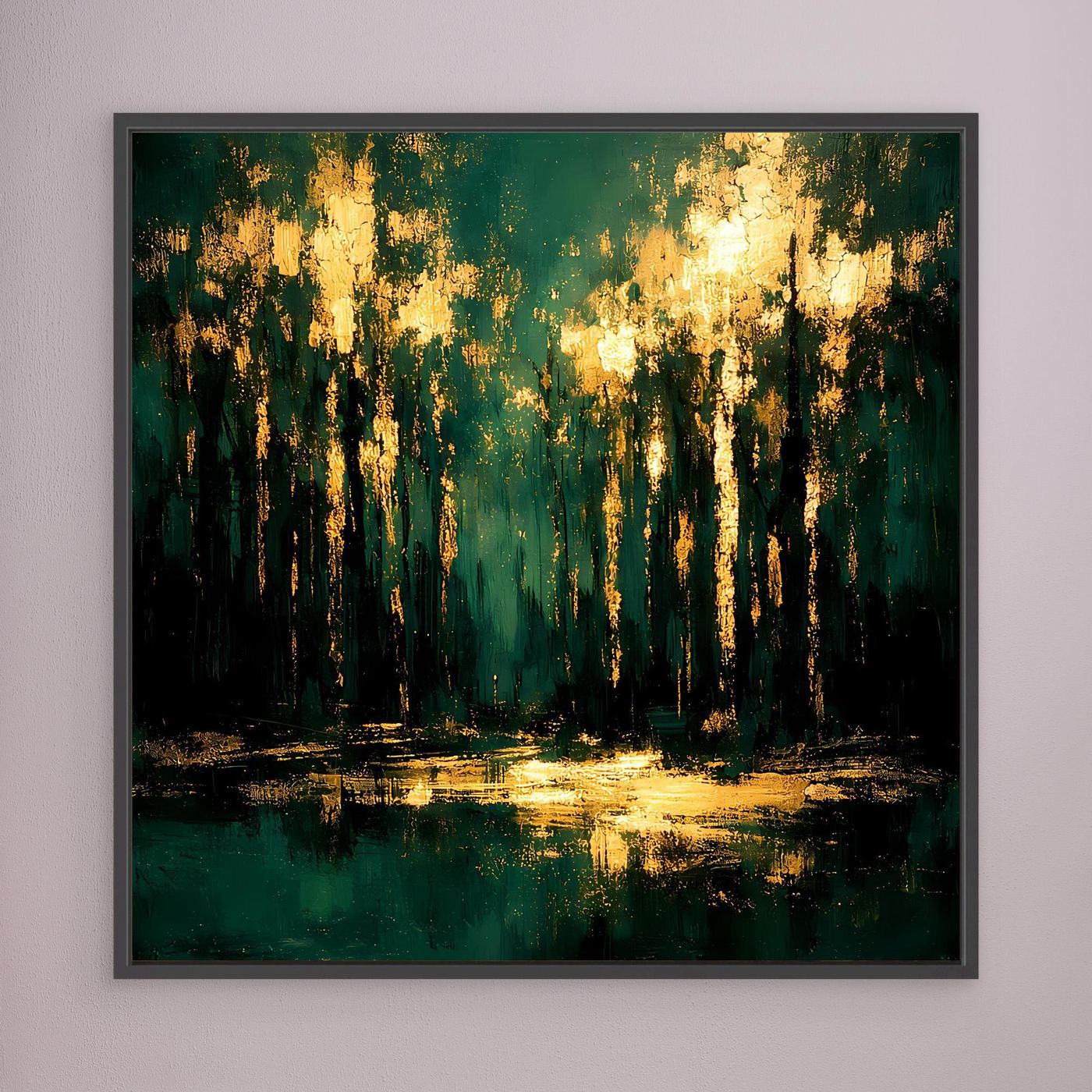 Leinwand Mystischer Wald im Abendlicht | Abstraktes Natur Wandbild Moderne Kunst