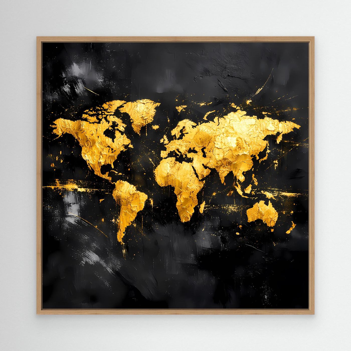 Leinwand Elegante Weltkarte in Gold & Schwarz | Modernes Abstraktes Kontinenten Wandbild