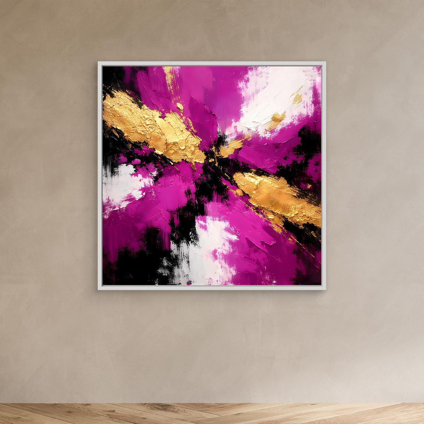 Leinwand Abstraktes Farbenspiel in Magenta und Gold | Modernes Expressives Wandbild