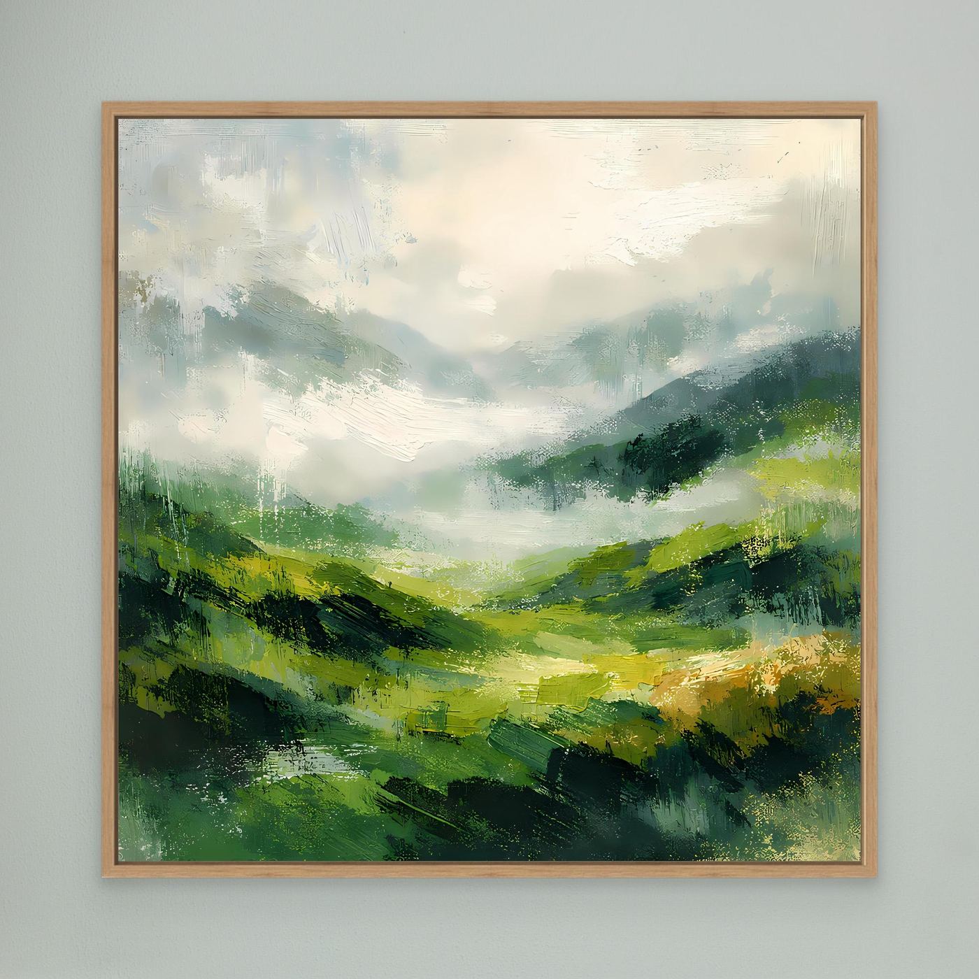 Leinwand Abstraktes Hügellandschaft Gemälde | Modernes Grünes Tal Wandbild Natur