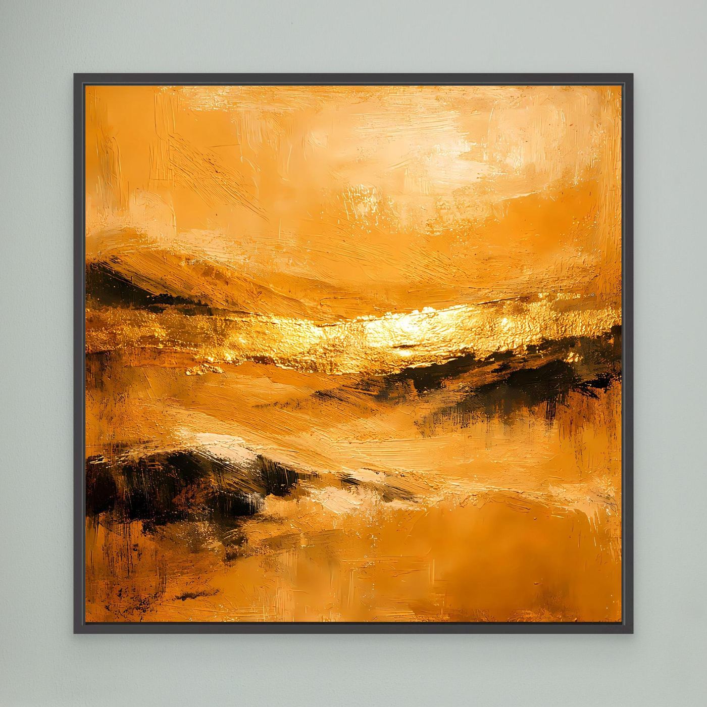 Leinwand Abstrakte Landschaft in Gold und Ocker | Modernes Elegantes Natur Wandbild