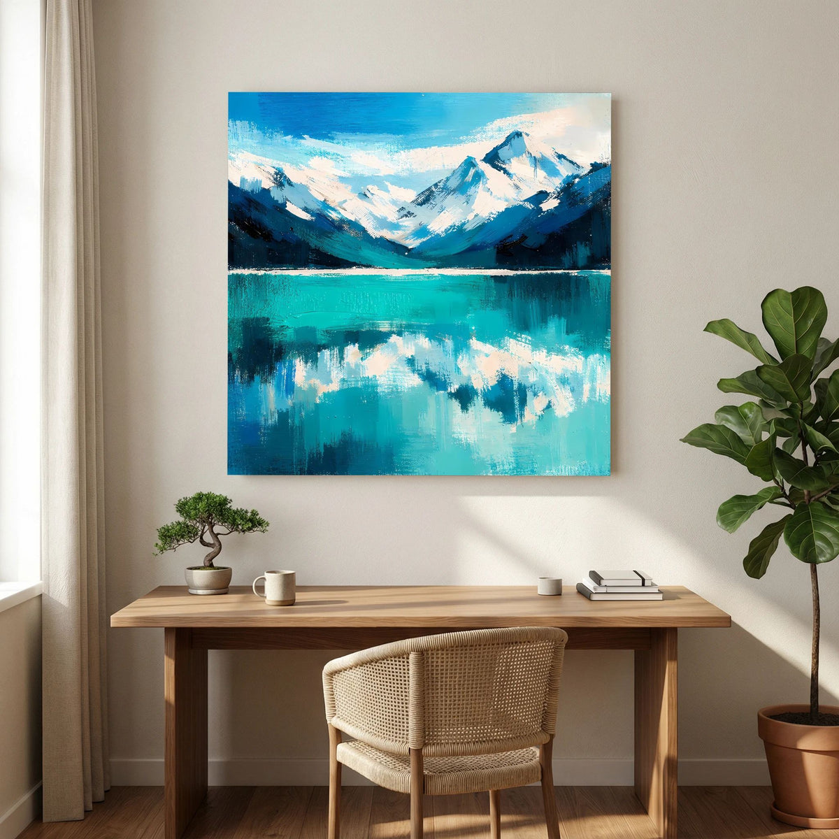 Leinwand Abstraktes Bergsee Gemälde | Modernes Alpines Wandbild Türkis Blau