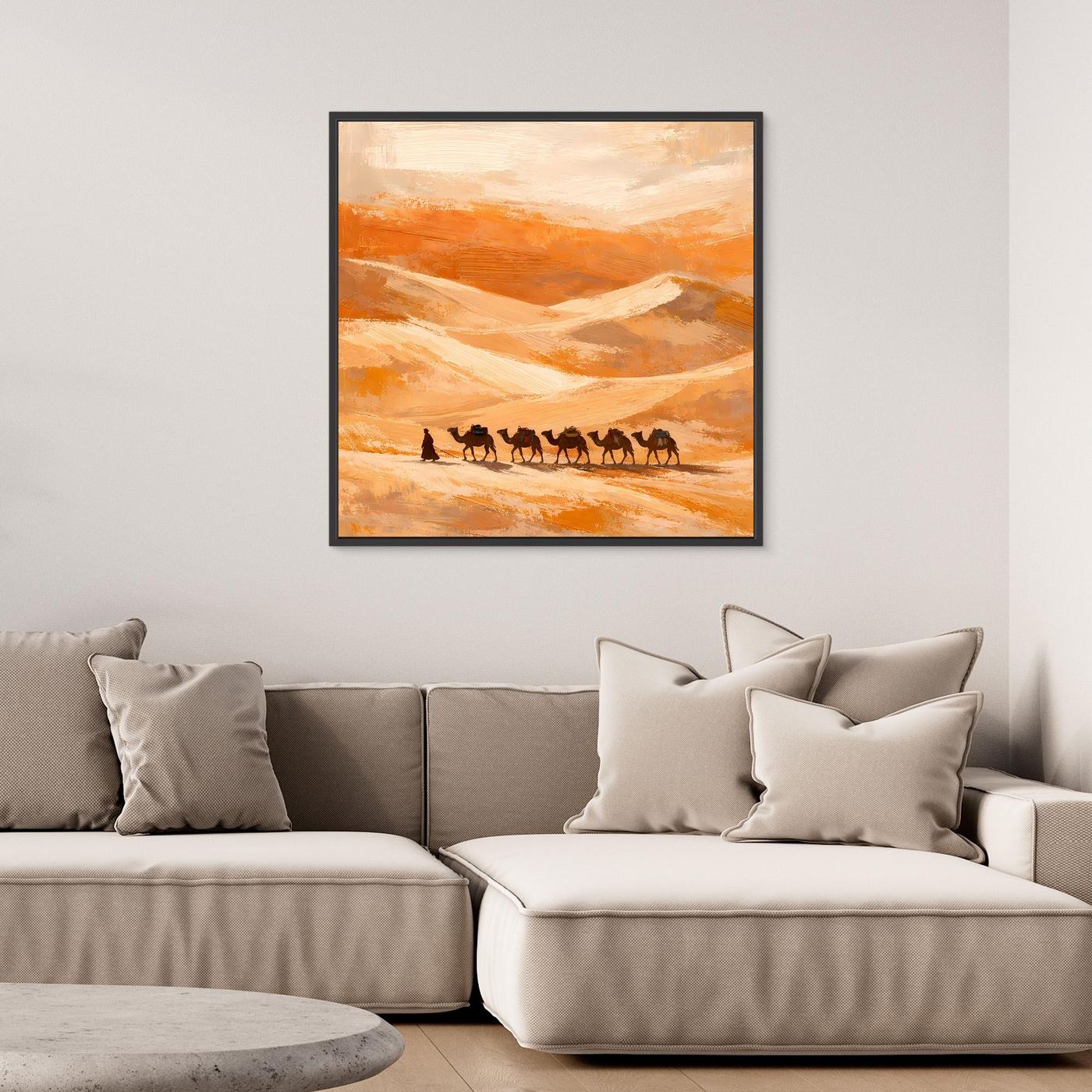 Leinwand Kamelkarawane in der Wüste | Abstraktes Orient Wandbild