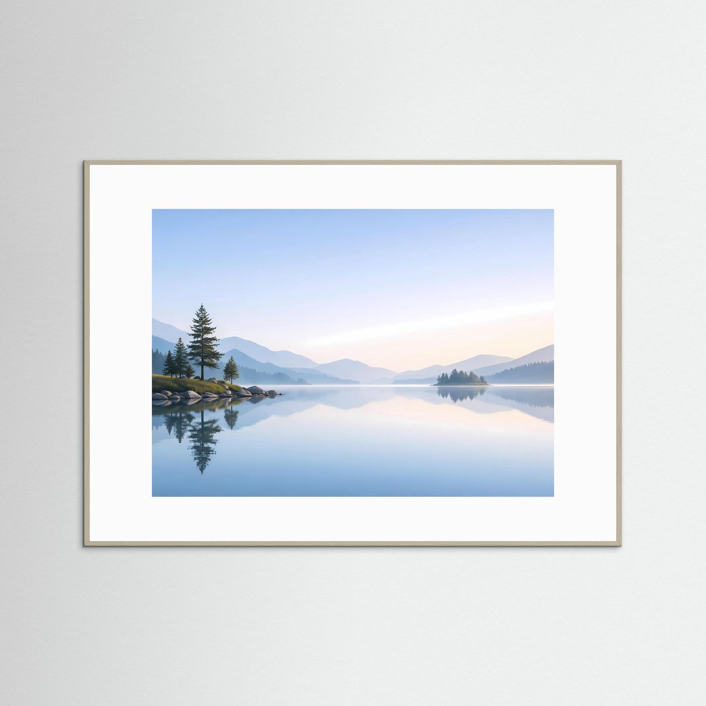 Minimalistischer Bergsee im Morgenlicht | Spiegelung Panorama Poster Querformat