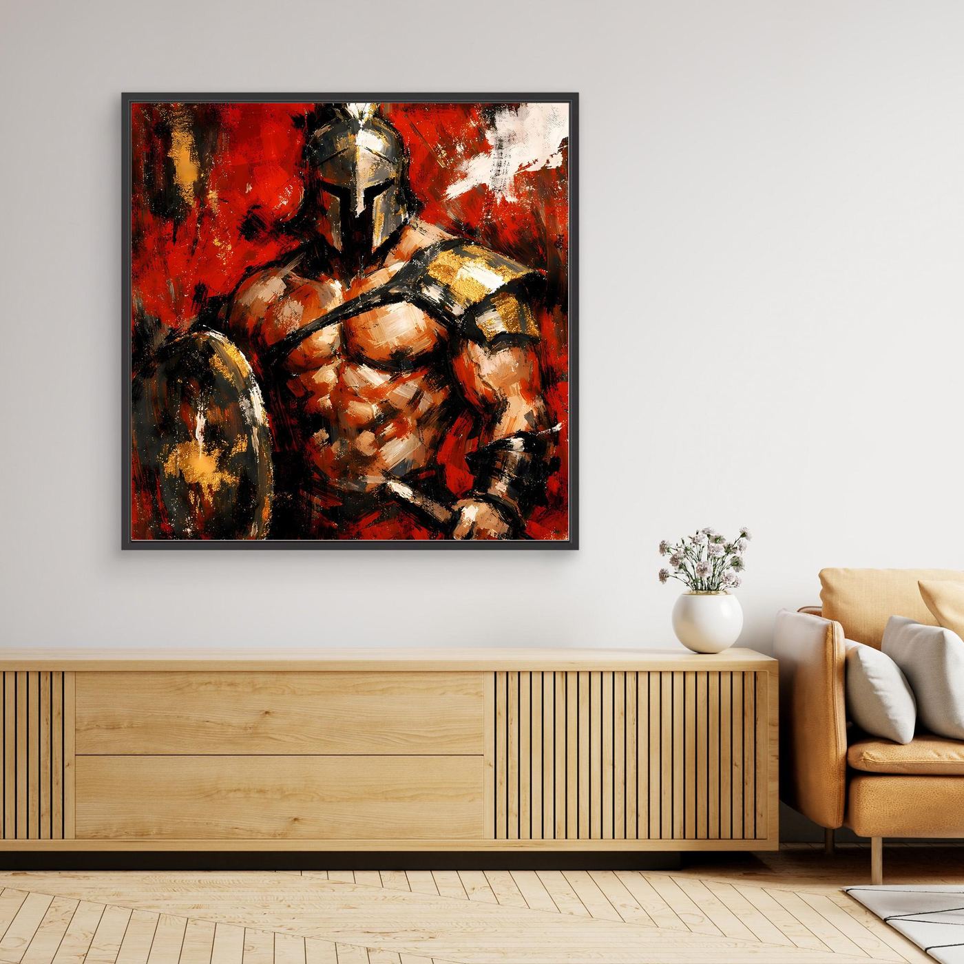 Leinwand Legendärer Spartaner in Rot | Abstraktes Krieger Wandbild Gold