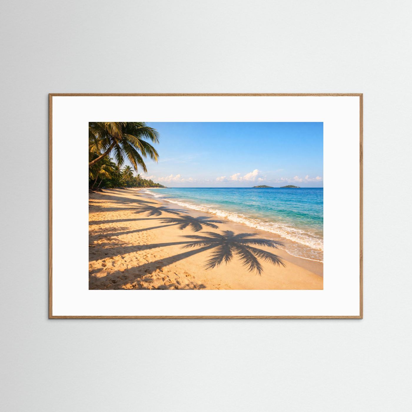 Panoramastrand-Poster im Querformat, mittelbraun gerahmt, mit weißem Rand