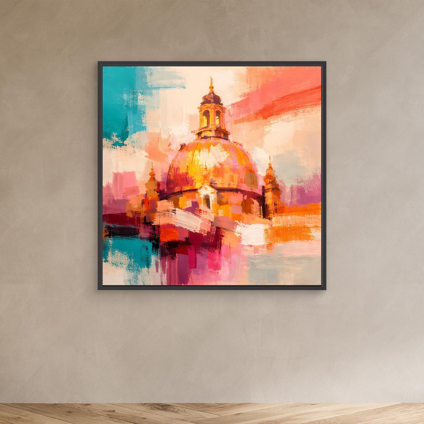 Leinwand Dresden Frauenkirche Wandbild | Abstraktes Architektur Bild Bunt