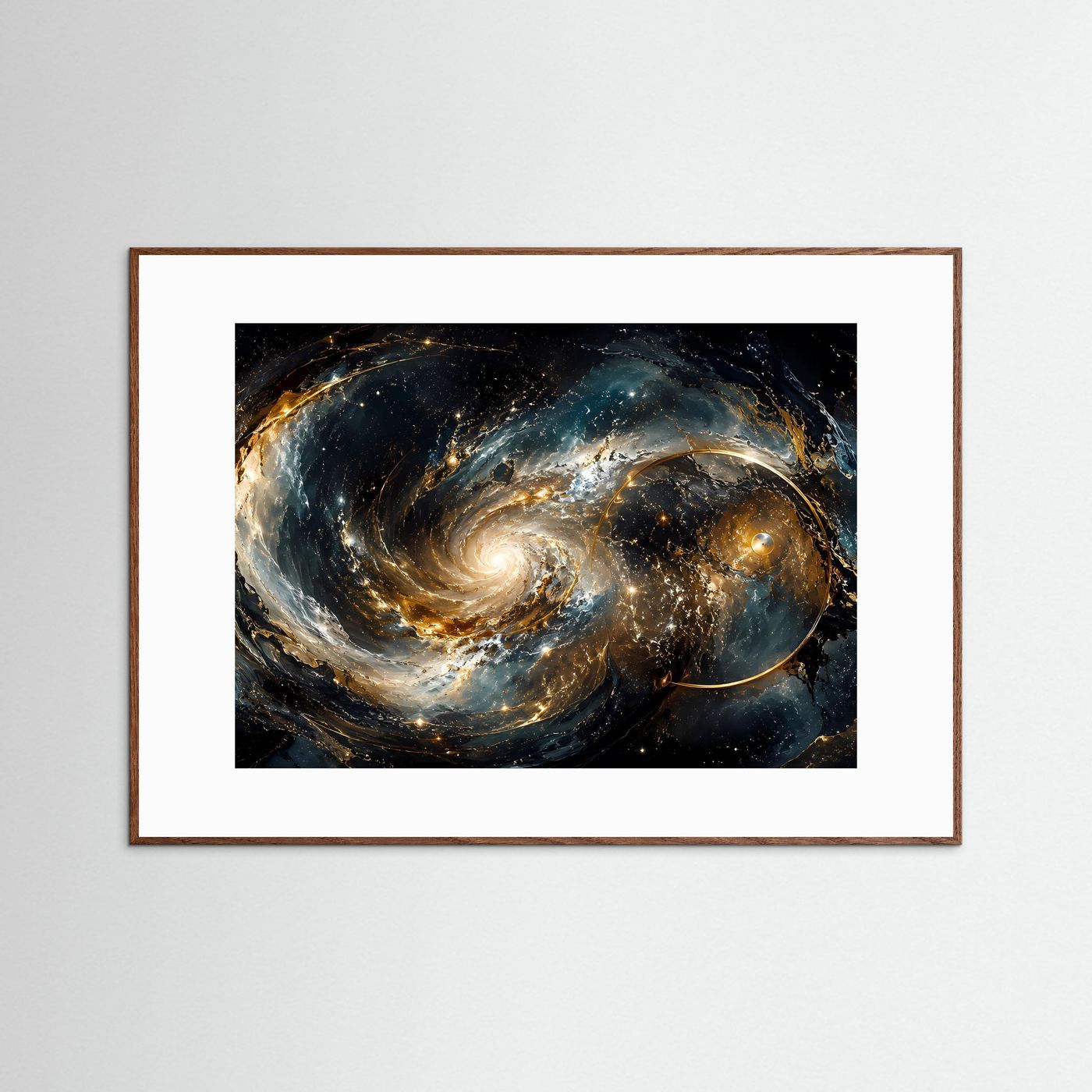 Faszinierender Galaxie-Wirbel mit Goldakzenten | Modernes Weltraum & Kunst Poster Querformat
