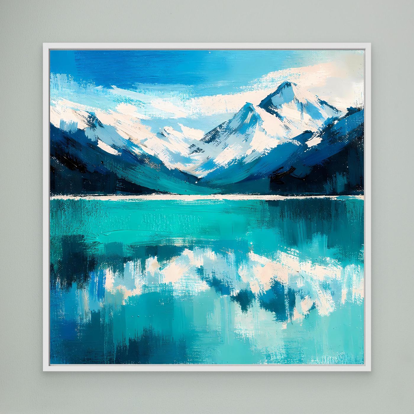 Leinwand Abstraktes Bergsee Gemälde | Modernes Alpines Wandbild Türkis Blau