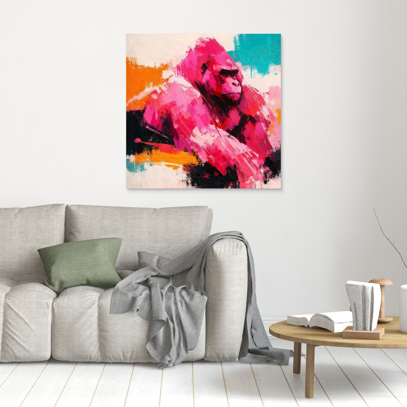 Rahmenloses kleines Leinwandbild mit abstraktem Gorillagesicht im Pop-Art-Look