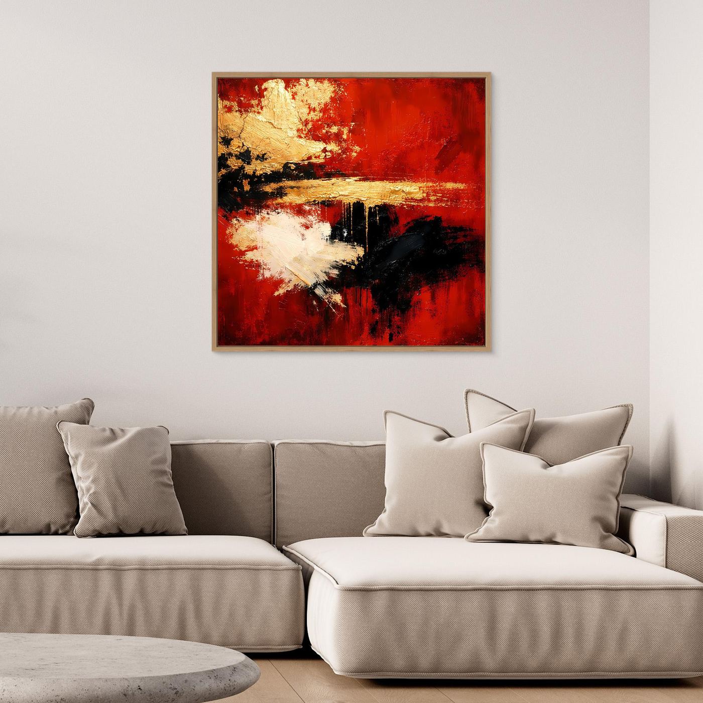 Leinwand Abstraktes Farbspiel in Rot und Gold | Modernes Progressives Wandbild