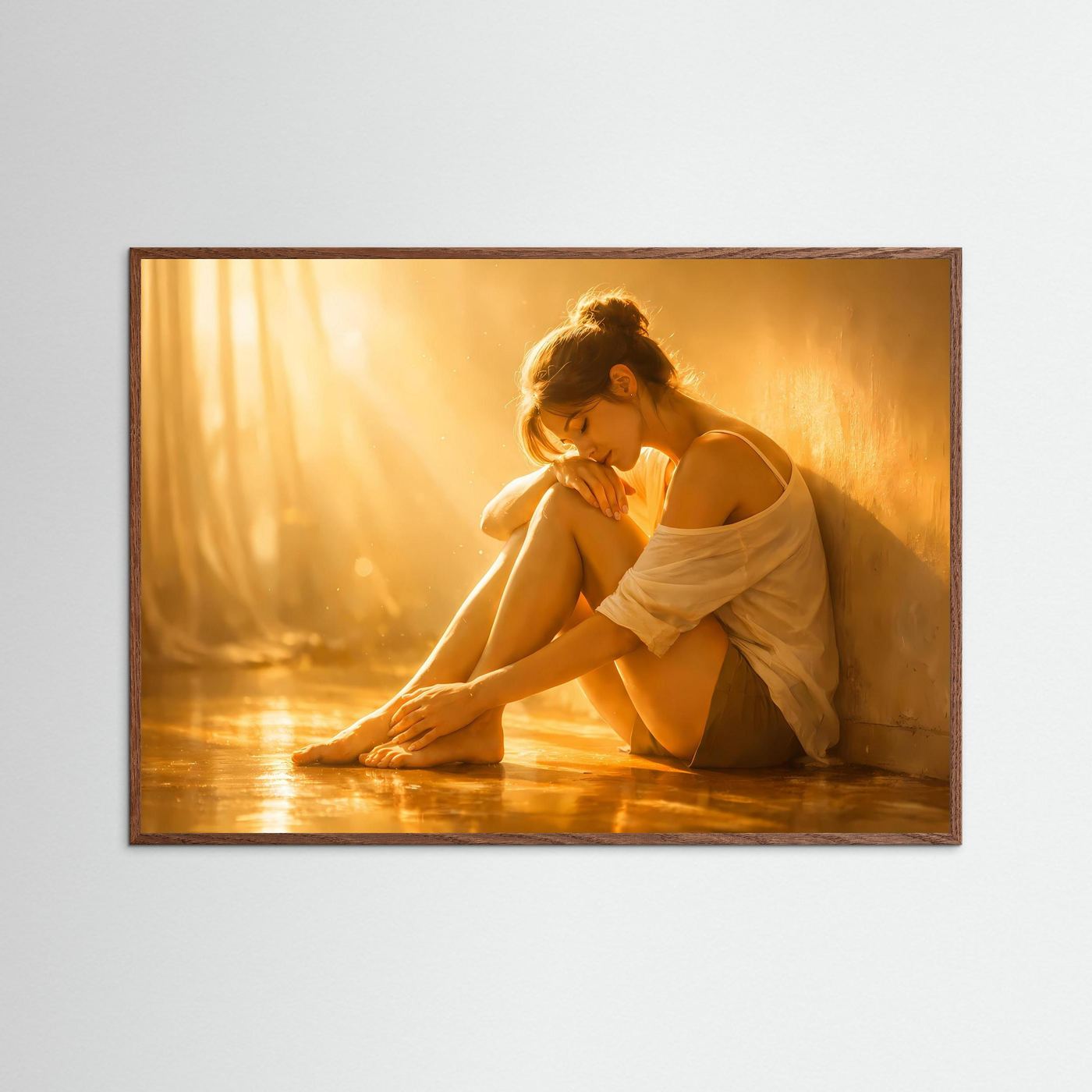 Frau im goldenen Sonnenlicht | Ästhetisches Porträt & Sinnliche Wandkunst Poster Querformat