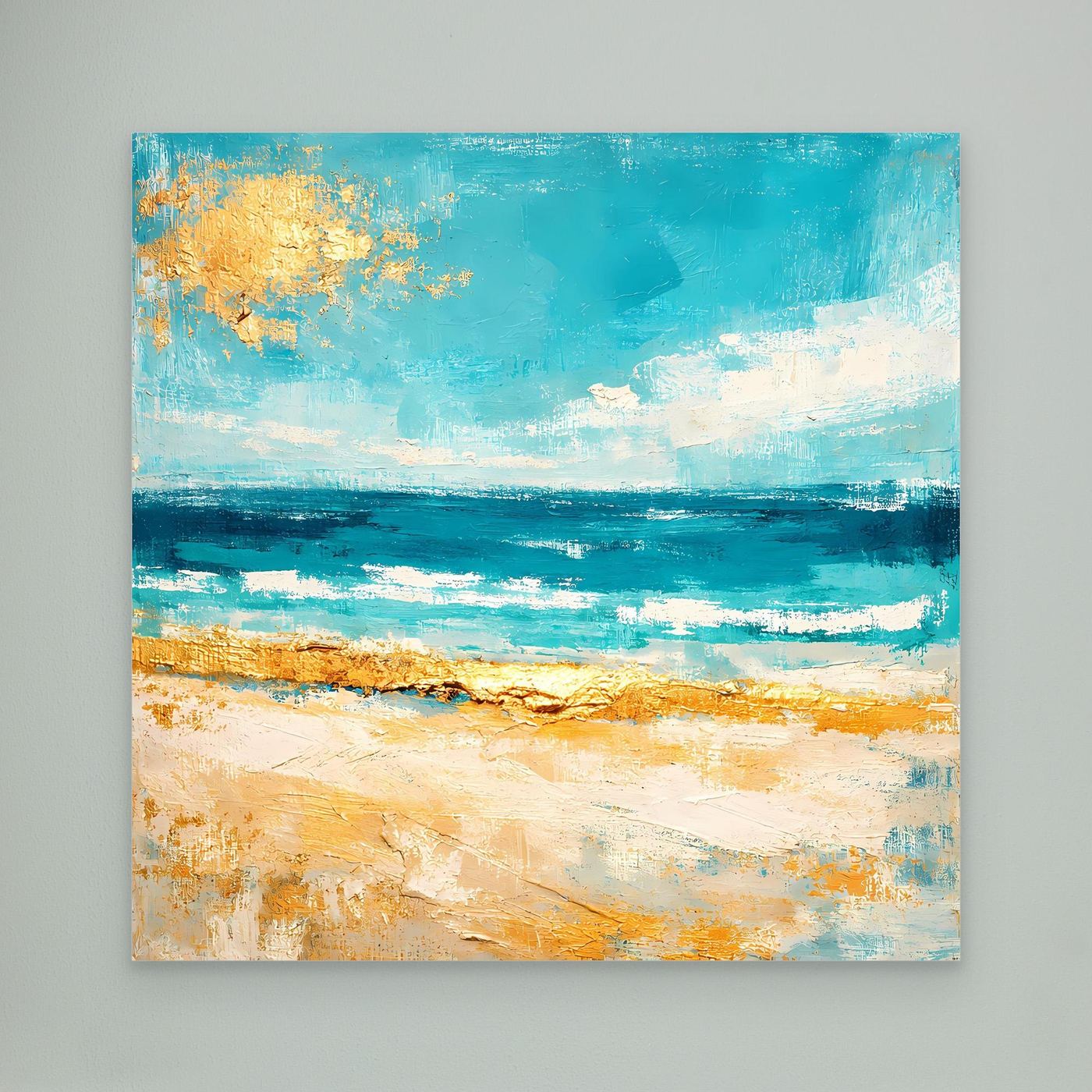 Leinwand Karibischer Traumstrand in Türkis | Abstraktes Meer Wandbild Gold