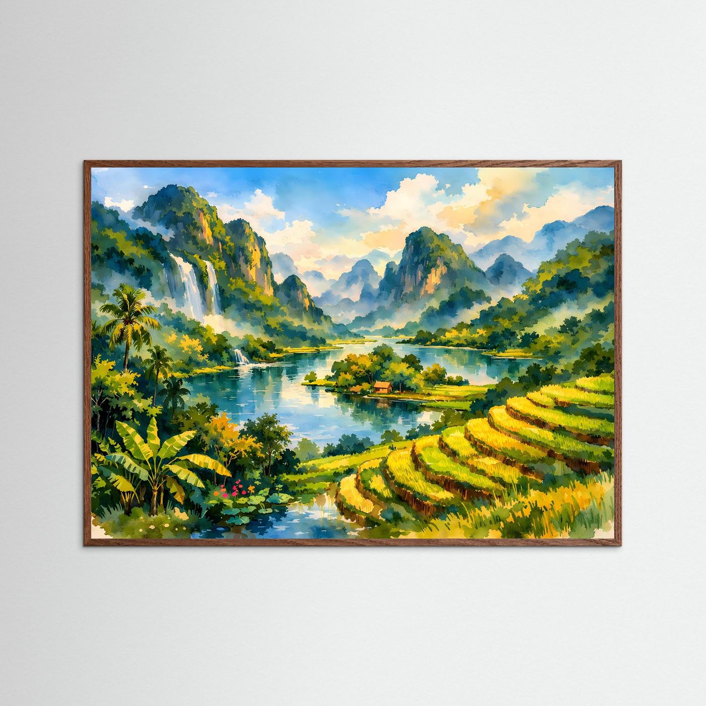 Malerische Reisterrassen am Fluss | Asien Natur & Landschaft Poster Querformat